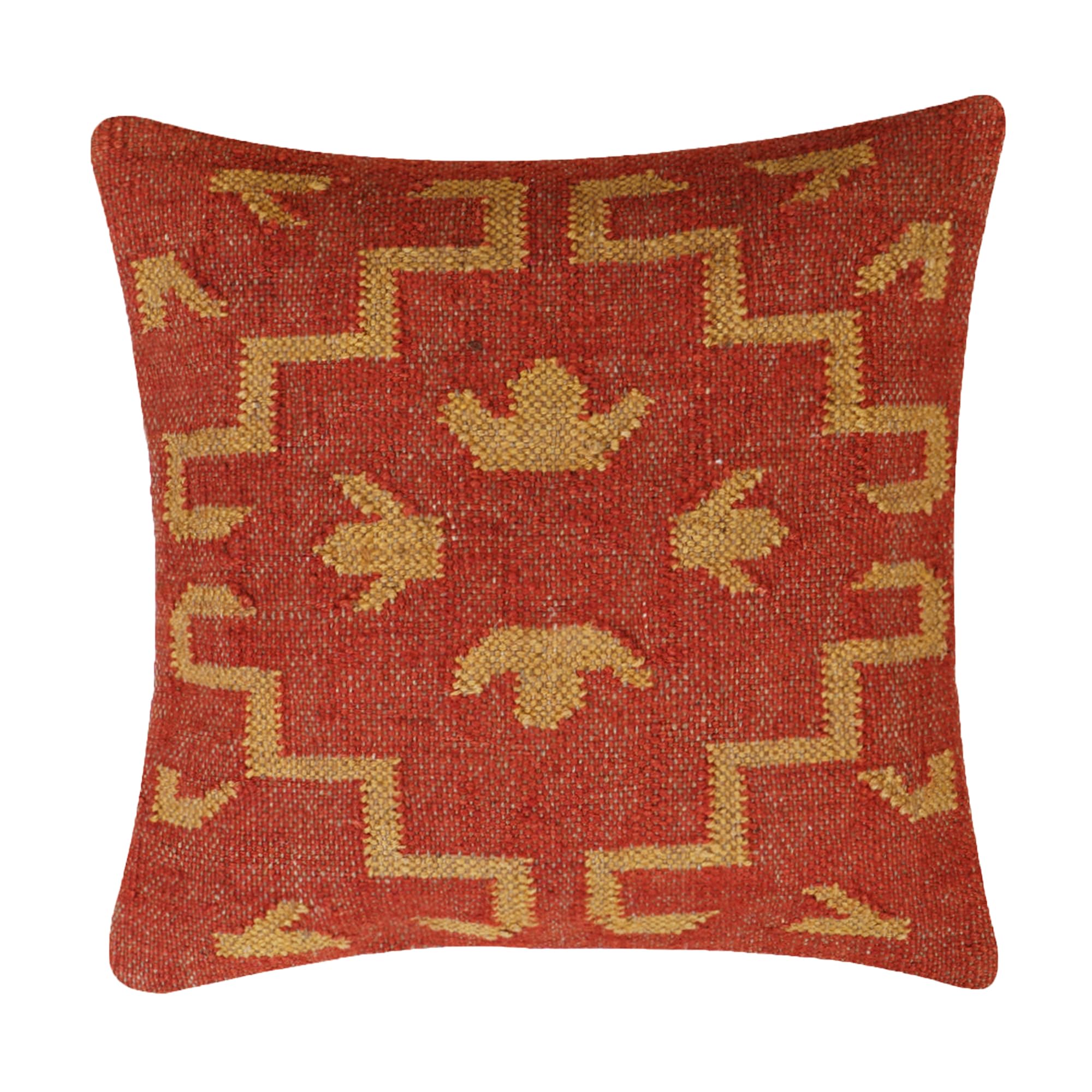 INDACORIFY Funda de cojín de Yute de Lana India Tejida a Mano de 18.0 x 18.0 in, Funda de Almohada Kilim Decorativa para Exteriores, Fundas de Almohada Bohemias para decoración del hogar