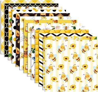 24 Sheets Honey Bee Pattern Paper 11.8 x 11.8 Inch Bee Scrapbook Paper Double-Sided Yellow Black Floral Honeycomb Patterned Craft Papers for Card Making Photo Album, 12 Designs