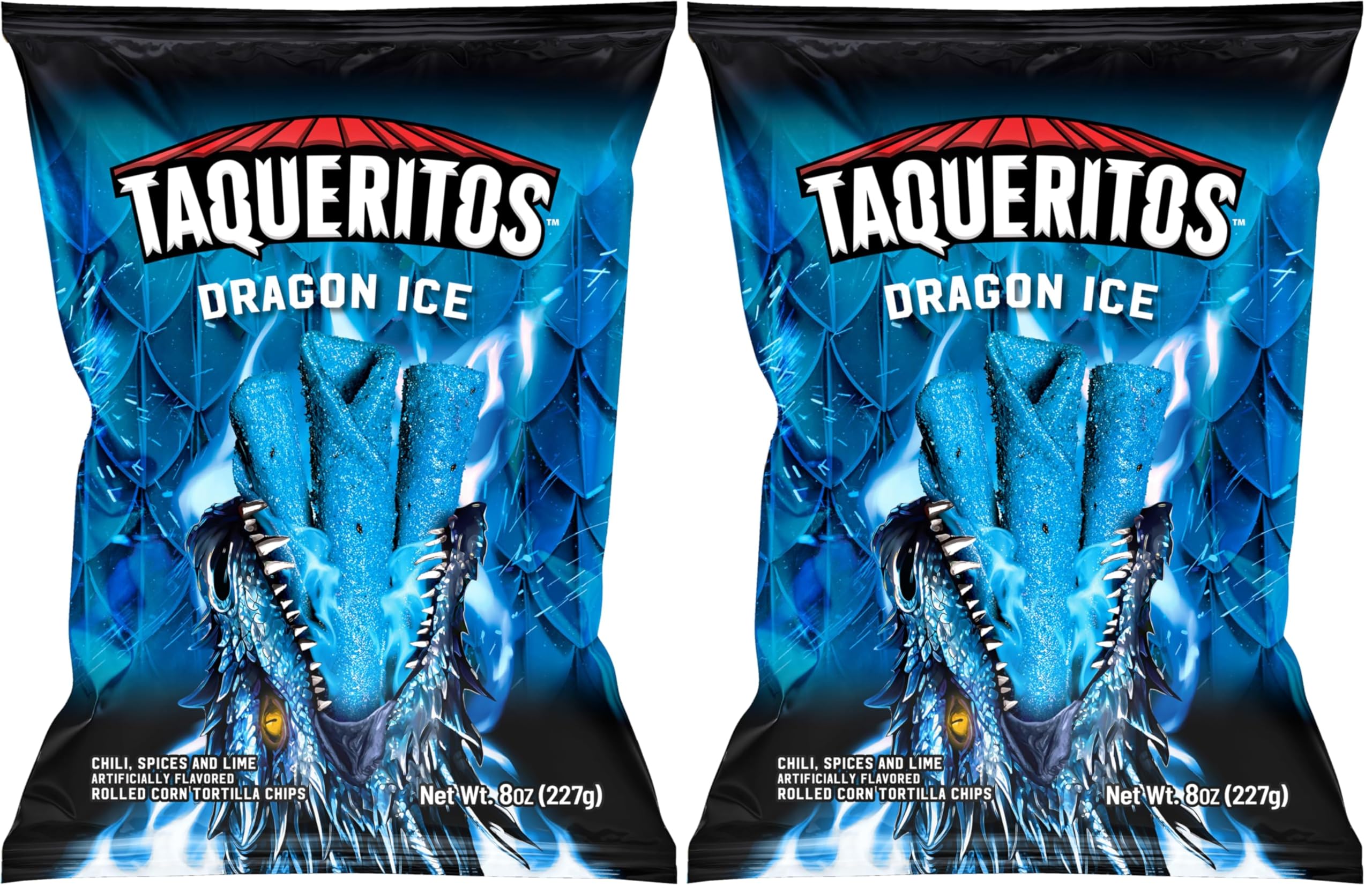 Taqueritos Dragon Ice, Spicy Rolled Corn Tortilla Chips, 8 oz (Pack of 2)