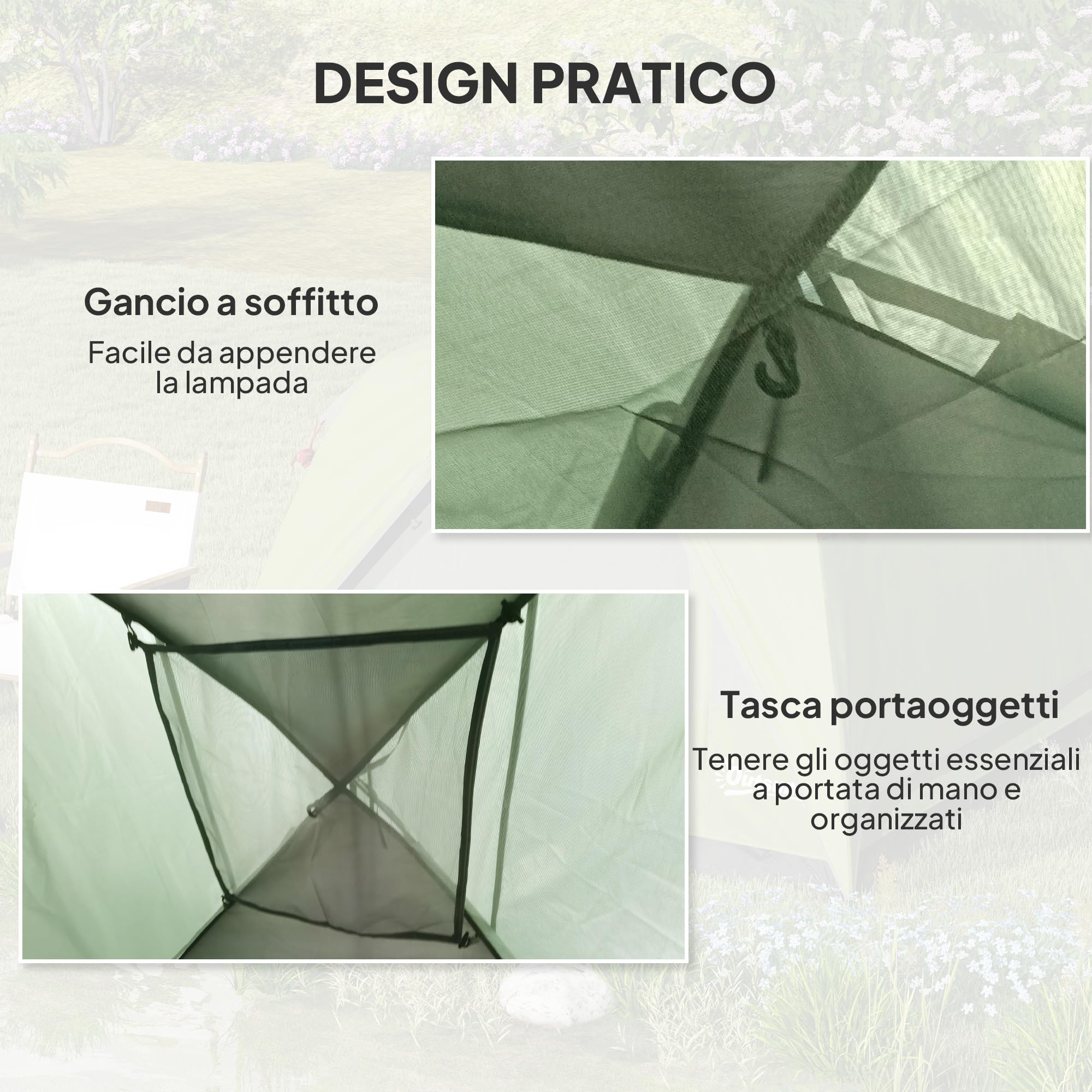Outsunny Tenda da Campeggio 3 Persone Impermeabile 3000mm a Cupola con Pavimento