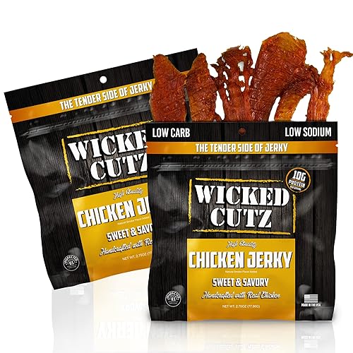 Miniatura 8 de Buffalo Chicken Jerky  Carne seca de pollo tierna, sabrosa y fácil de masticar para personas con 0.77 onzas de proteína por bolsa, aperitivos altos