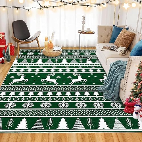 Miniatura 21 de RUGSREAL Alfombra de área de Navidad de 2 x 3 pies, tapete de invierno con árbol de Navidad y copo de nieve para entrada, tapete de Navidad, tapete