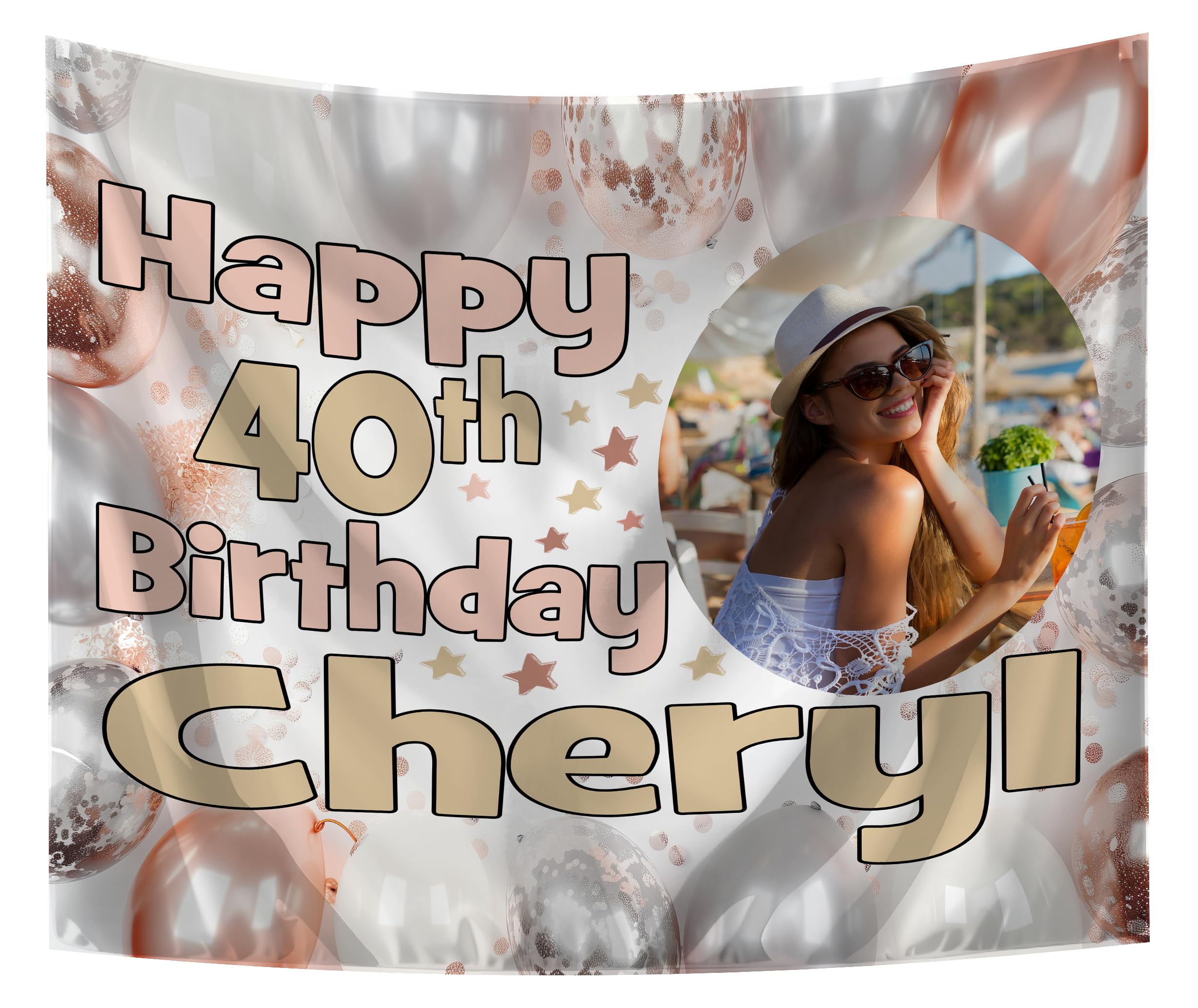 Large Personalised Birthday Backdrop with Photo Happy Birthday Banners for Men or Women Any Age 18th 21st 50th 60th 40th 16th 70th 30th Party Decorations Her Him Indoor Outdoor (Rose Gold)