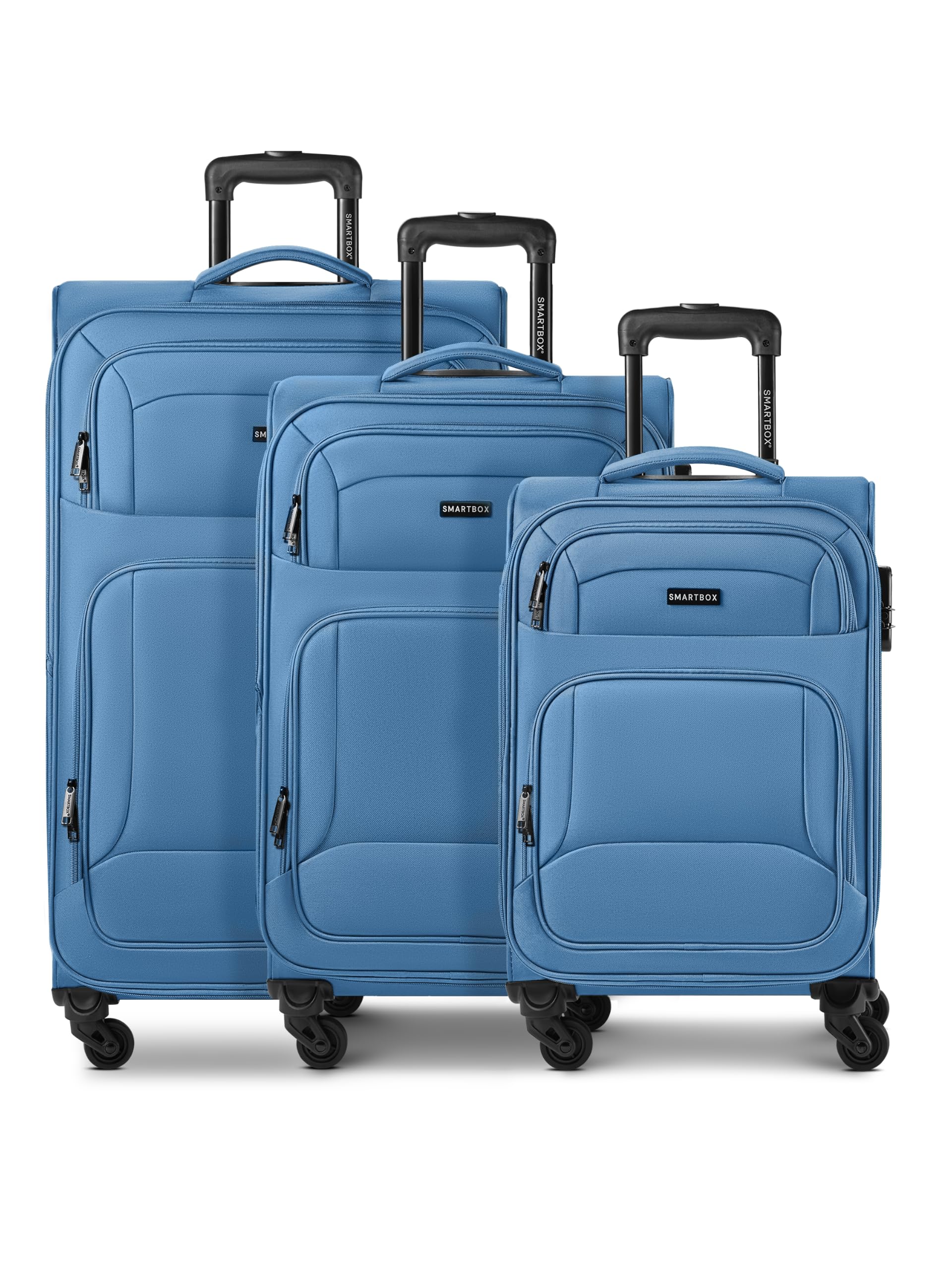 SMARTBOX Edycja 04 New3, Iced-Glacier Blue, 3-Set, Miękki wózek bagażowy z obrotowymi kółkami