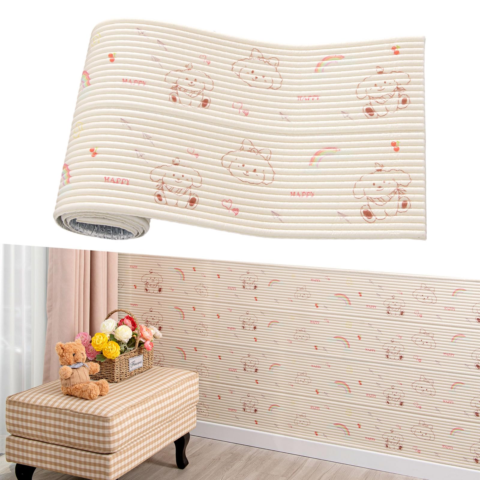 Anti Collision Wall Padding 40x200cm, Self-Adhesive Upholstered Padded Wall Panels, Peel and Stick Foam Wall Cushion, Safety Edge Corner Guards Protection (Happy Puppy)