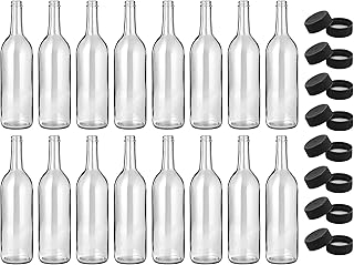 North Mountain Supply 750ml Clear Glass Bordeaux Wine Bottle Flat-Bottomed Screw-Top Finish - with 28mm Black Plastic Lids - Case of 16 - Fits 3 Gallons of Wine