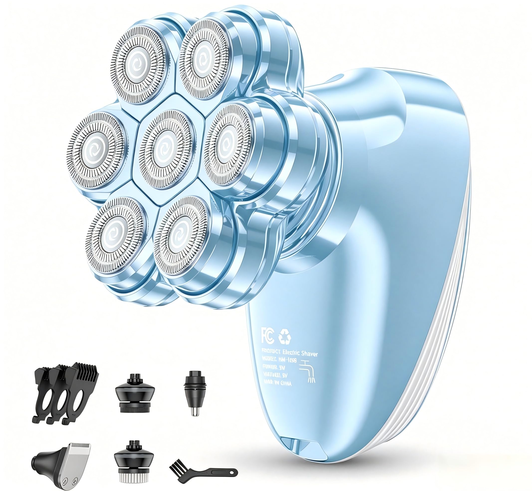 5-in-1 Electric Razors for Women, 7D Electric Shavers for Womens Full Body Legs, IPX7 Waterproof Wet Dry Travel Bikini Trimmers for Lady Face Bikini Arms Underarms (Blue)