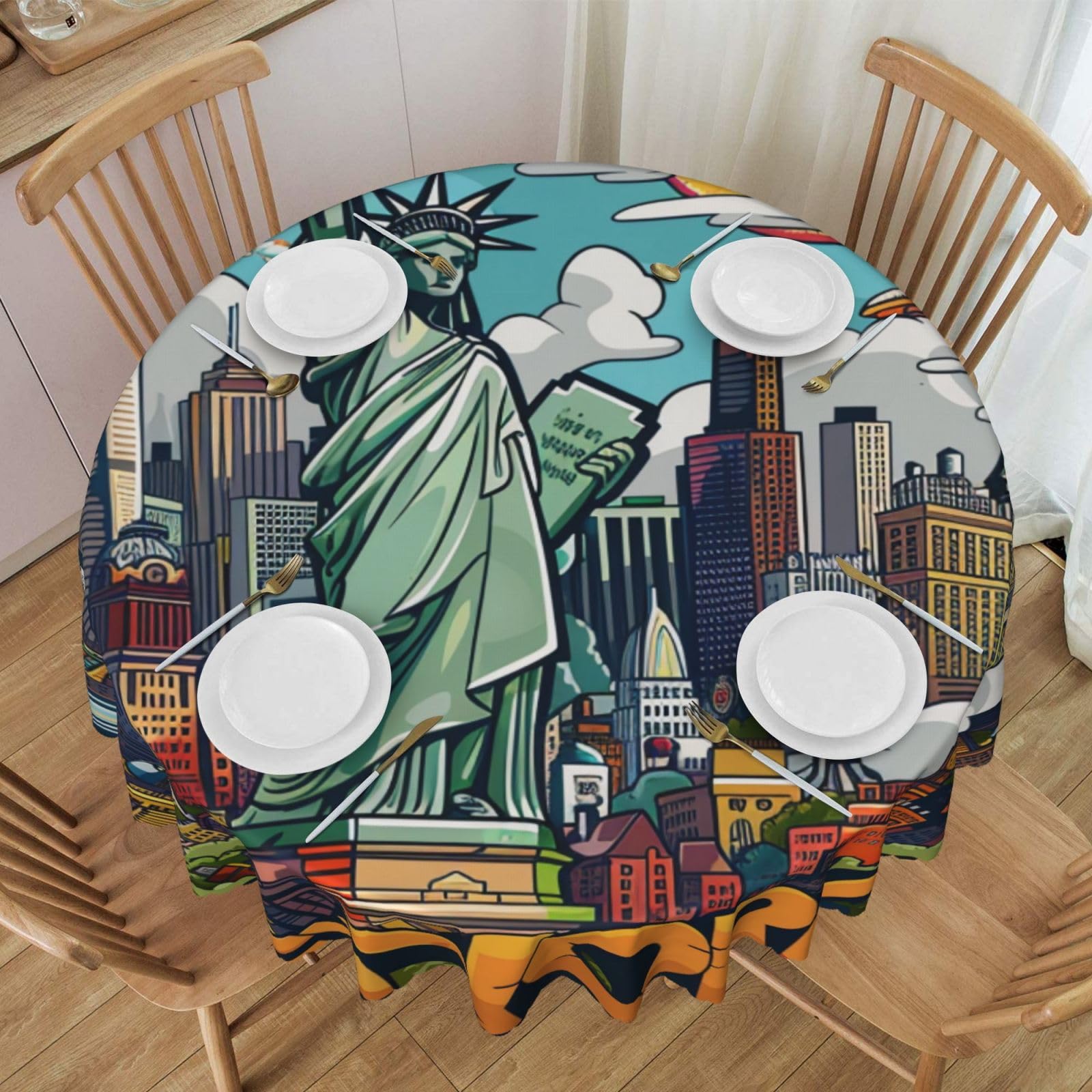 Nappe ronde New York lavable 152 cm pour cuisine et buffet de fête