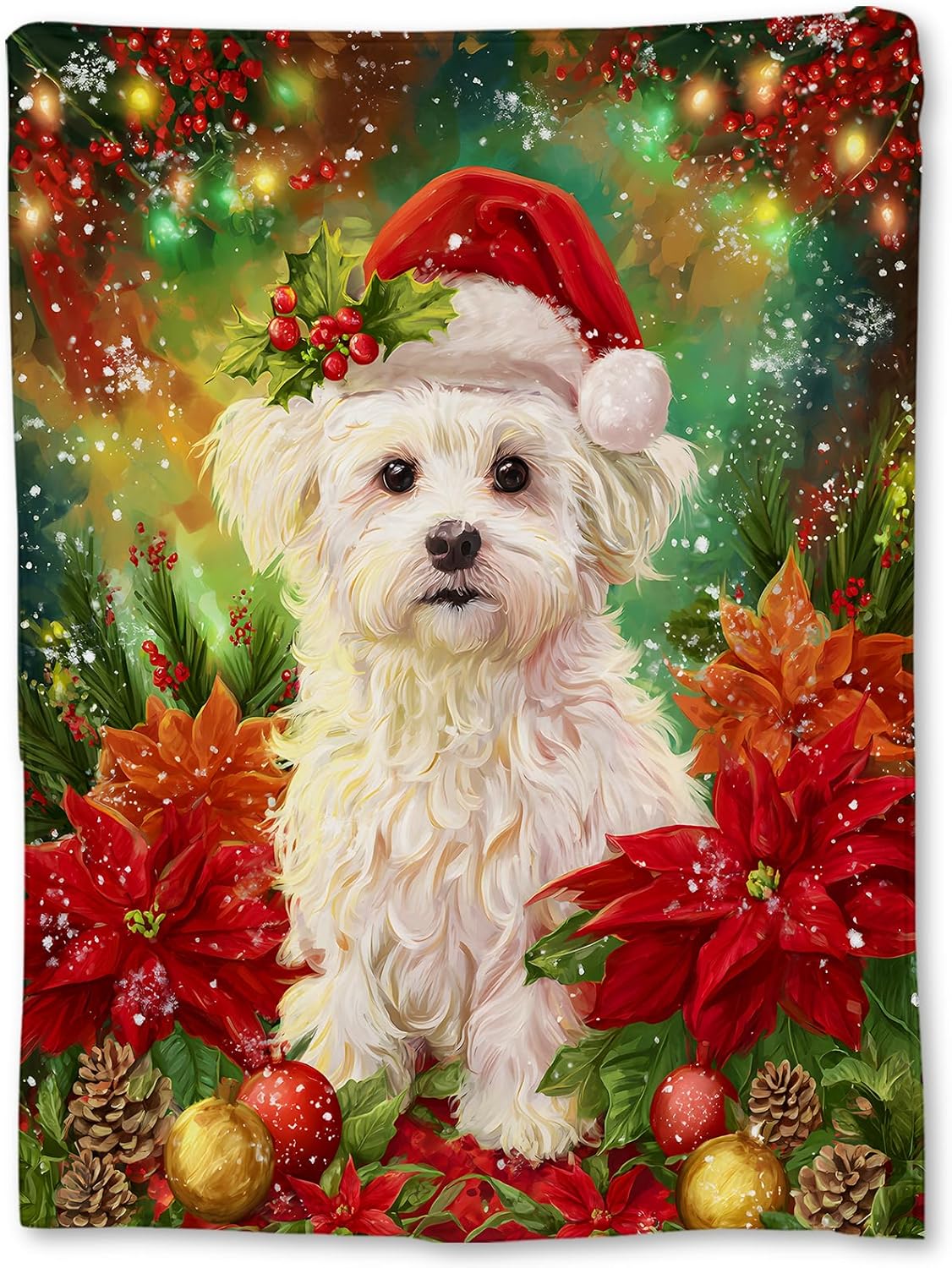 Christmas Dog Blanket, Soft Lightweight Flannel Holiday Maltese Puppy Throw Blanket for Couch, Bed, Travel & Home Decor Gifts, Cozy Warm Winter Blankets for Adults Kids Women Girls 60×50 in