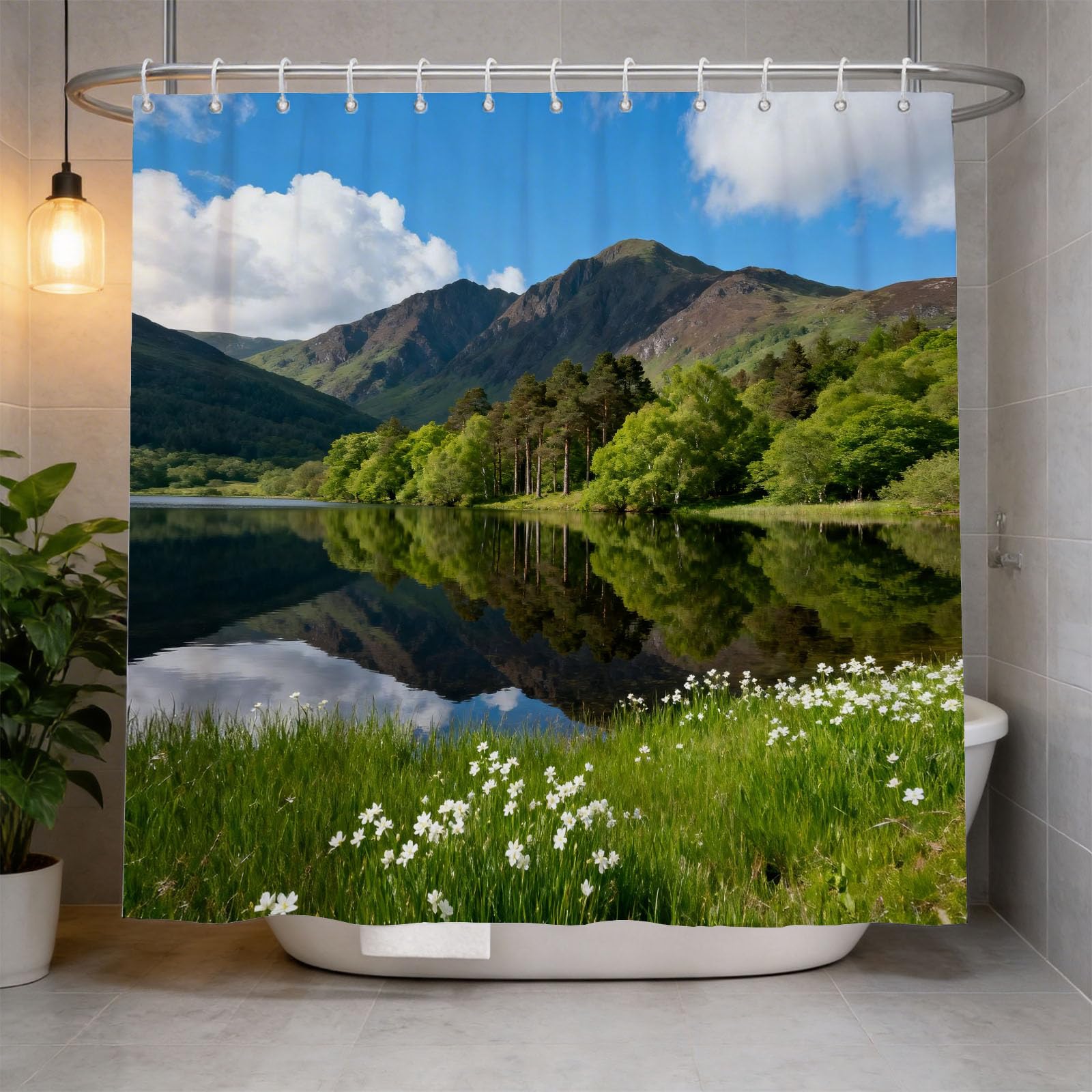 Hongduo 3D Nature Scene Shower Curtain for Stalls Bathtubs Woods Bathroom Decor Shower Curtain Set Polyester Fabric Waterproof 120x180cm/48X71 Inch with Hooks
