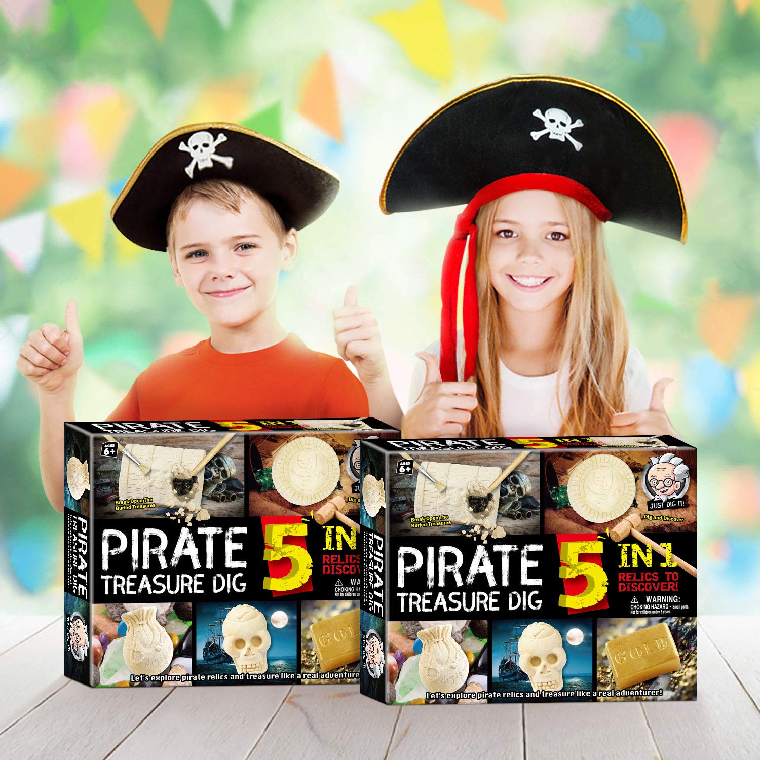 JUGUETES - Kit de excavación de tesoros piratas, 5 ladrillos, kits de excavación de tesoros, juguetes piratas, kits de excavación interactivos, juguetes de excavación interactivos, gran regalo de 6
