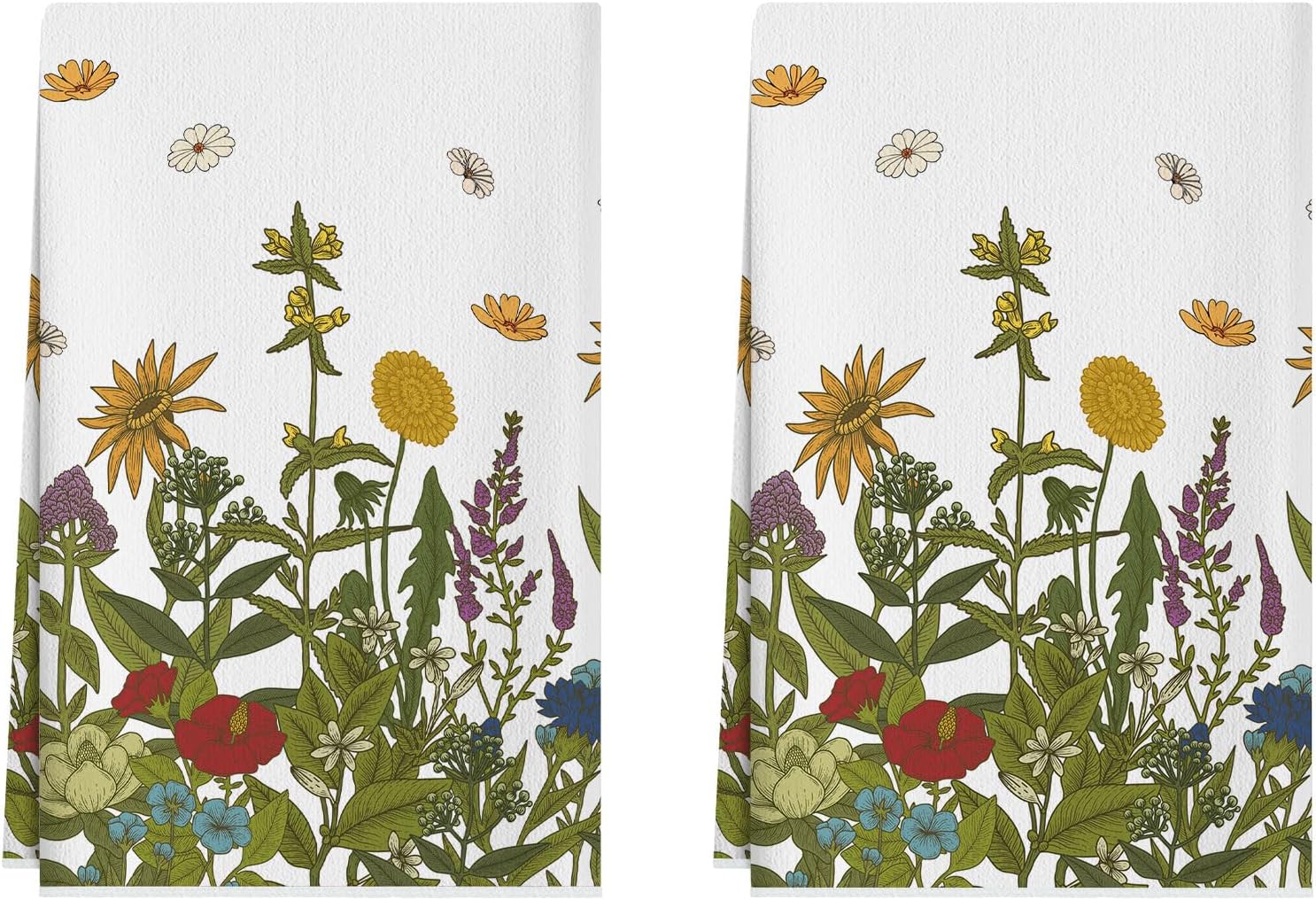 XCHI Daisy Grass Flowers Spring Kitchen Towels Summer Dish Towels 18x26 Inch Home Kitchen Decorations Hand Towels Set of 2 Drying Dishcloth