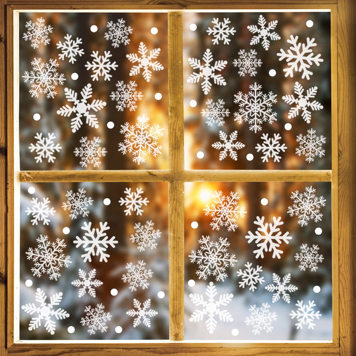 NoëL Decoration Stickers, Flocons De Neige Noël Autocollants, 147 Pcs, Neige Amovibles Stickers, PVC Noël Autocollants Fenetre Sticker Flocons, Doré(4 Feuilles