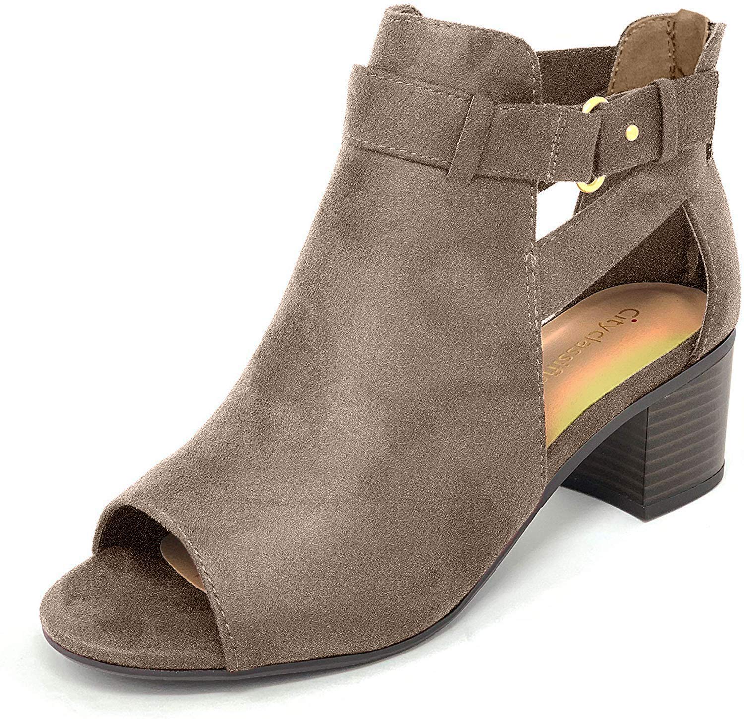 ZBYY Womens Cutout Ankle Strap Buckle Sandals Hollow Out Side Zipper Chunky Heeled Open Toe Pumps Sandals Dress Shoes