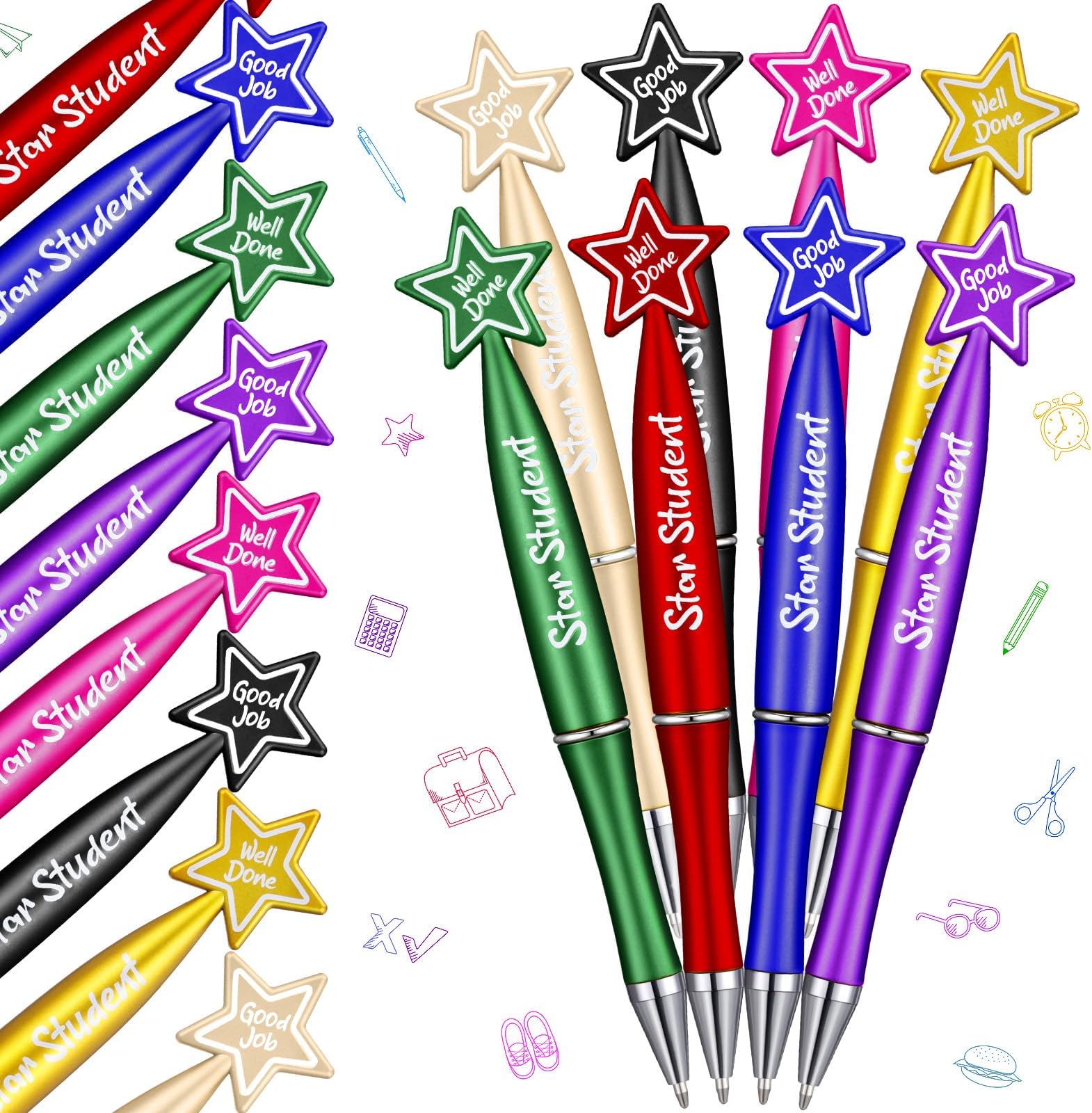 Tenceur 32Pcs Star Student Ballpoint Pens Ball Motivational Quote Pens Star Graduation Inspirational Pens Student Behavior Teacher Home Office School Supplies Party Gift (Bright