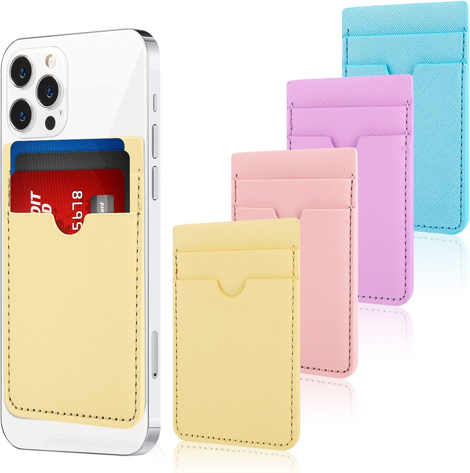 Amazon.com: 4 Pieces Phone Card Holder 2 Pocket Stick on Phone Cases PU ...