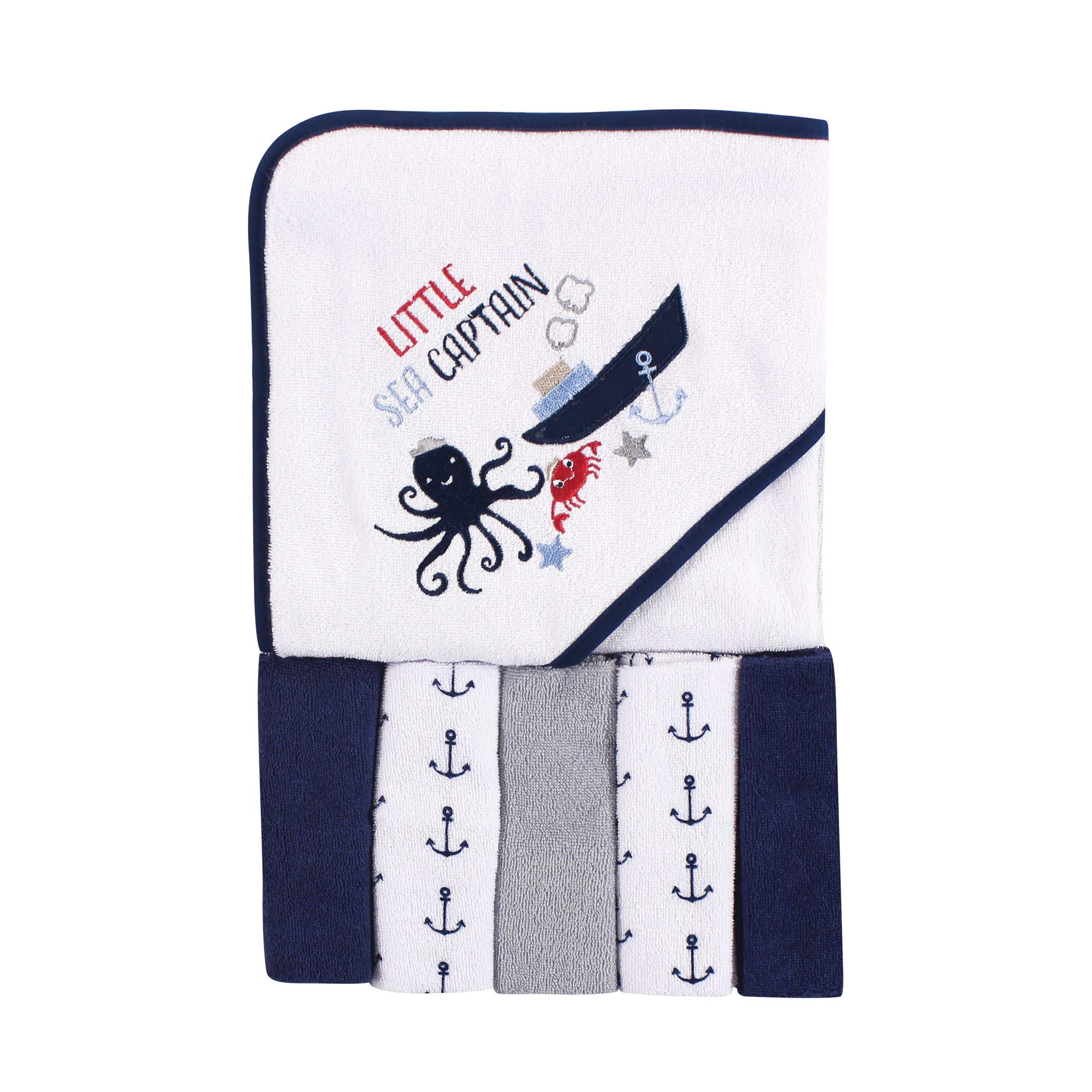 Luvable Friends - Asciugamano con cappuccio, unisex, con cinque salviette, capitano marino, taglia unica