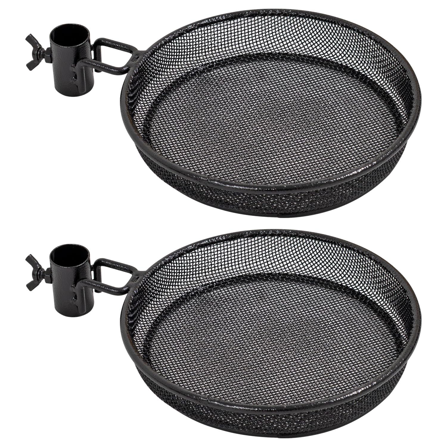 Woodside Mesh Bird Feeder Tray with Tube Clamp โ 2 Pack, Universal Garden Bird Feeding Seed Dish, 18cm x 3cm, Coated Steel Mesh Drainage, 22mm Pole Diameter