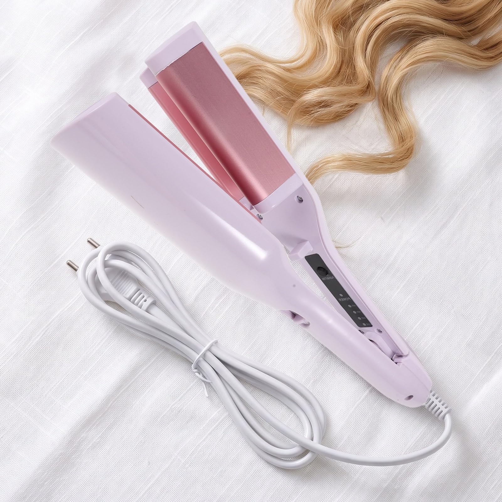 Toddmomy Ferro arricciacapelli francese a forma di V, arricciacapelli a onde profonde con pannello riscaldante allargato per donne, regolazione a 4 temperature, sgancio rapido