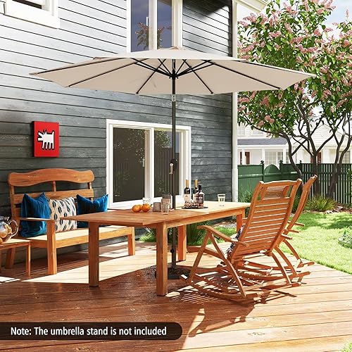 Miniatura 3 de Tangkula Sombrilla de patio de 10 pies, sombrilla de mesa de mercado al aire libre con botón de inclinación, manivela y 8 varillas resistentes,