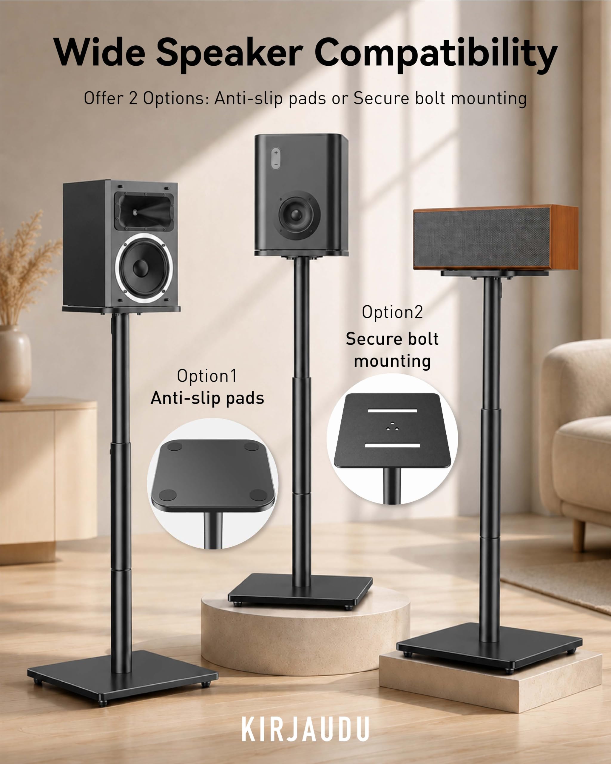 Coppia di supporti per altoparlanti, altezza regolabile 75–95 cm, supporti da pavimento in metallo per diffusori da scaffale, satellite e surround, gestione cavi, 25 kg