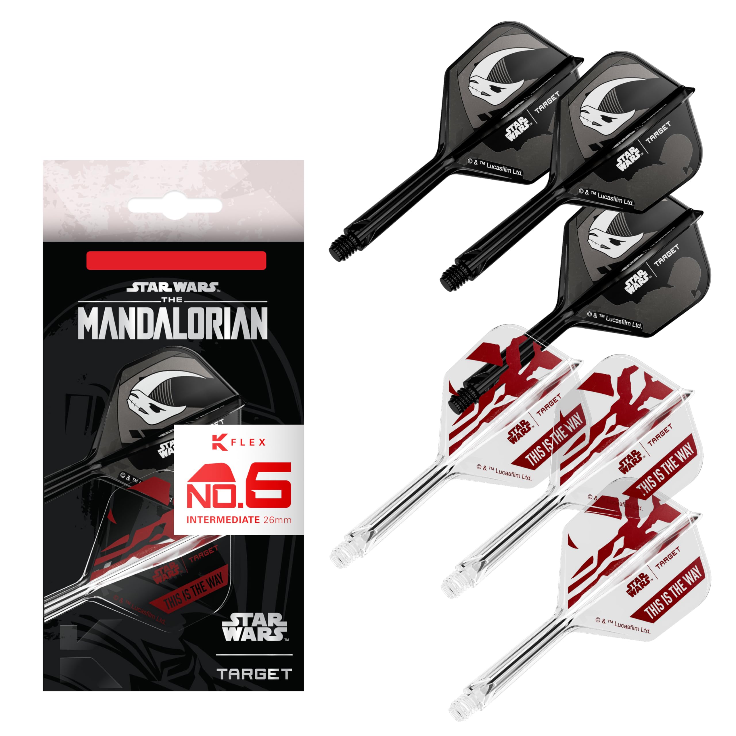 Target Darts Star Wars Mandalorian K Flex Integrated Dart Flights & Trees | Character Inspired 6 Pack K-Flex, No.2 & #6 | Short, Intermediate & Medium Disney Kflex Accessories - 1