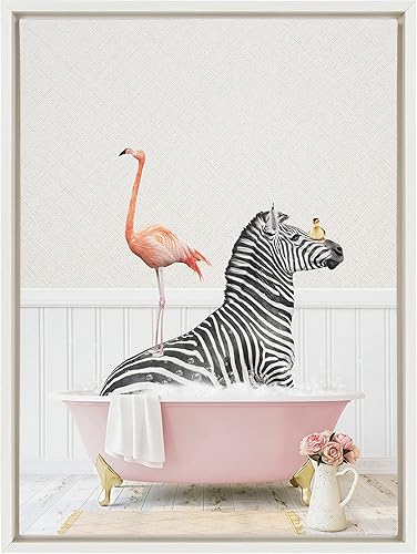 Miniatura 2 de Kate and Laurel Sylvie - Lienzo enmarcado con diseño de cebra y flamenco en rosa de cabaña, arte de pared por Amy Peterson Art Studio, 18 x 24