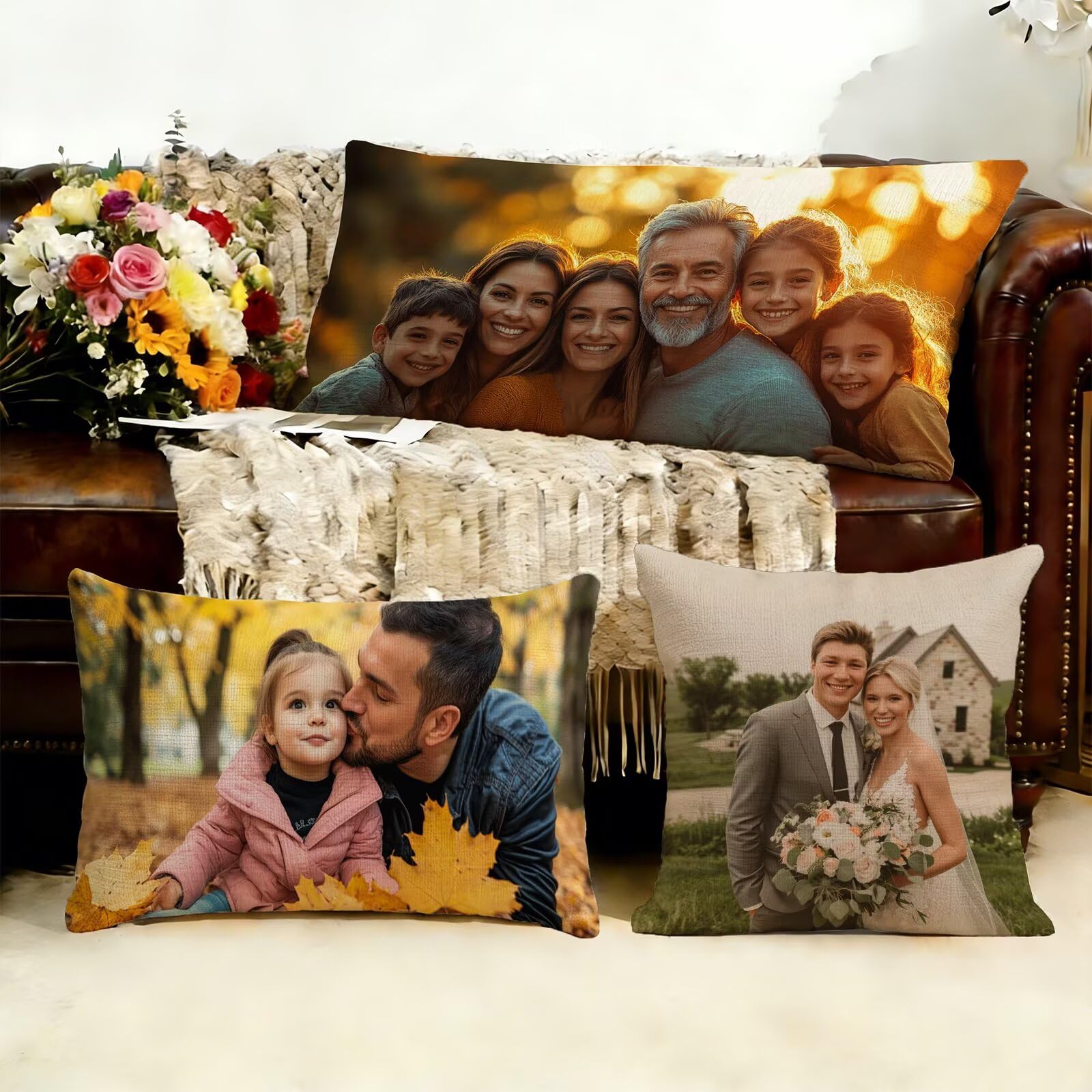 Coussin personnalisé photo 80x80 cm double face avec texte