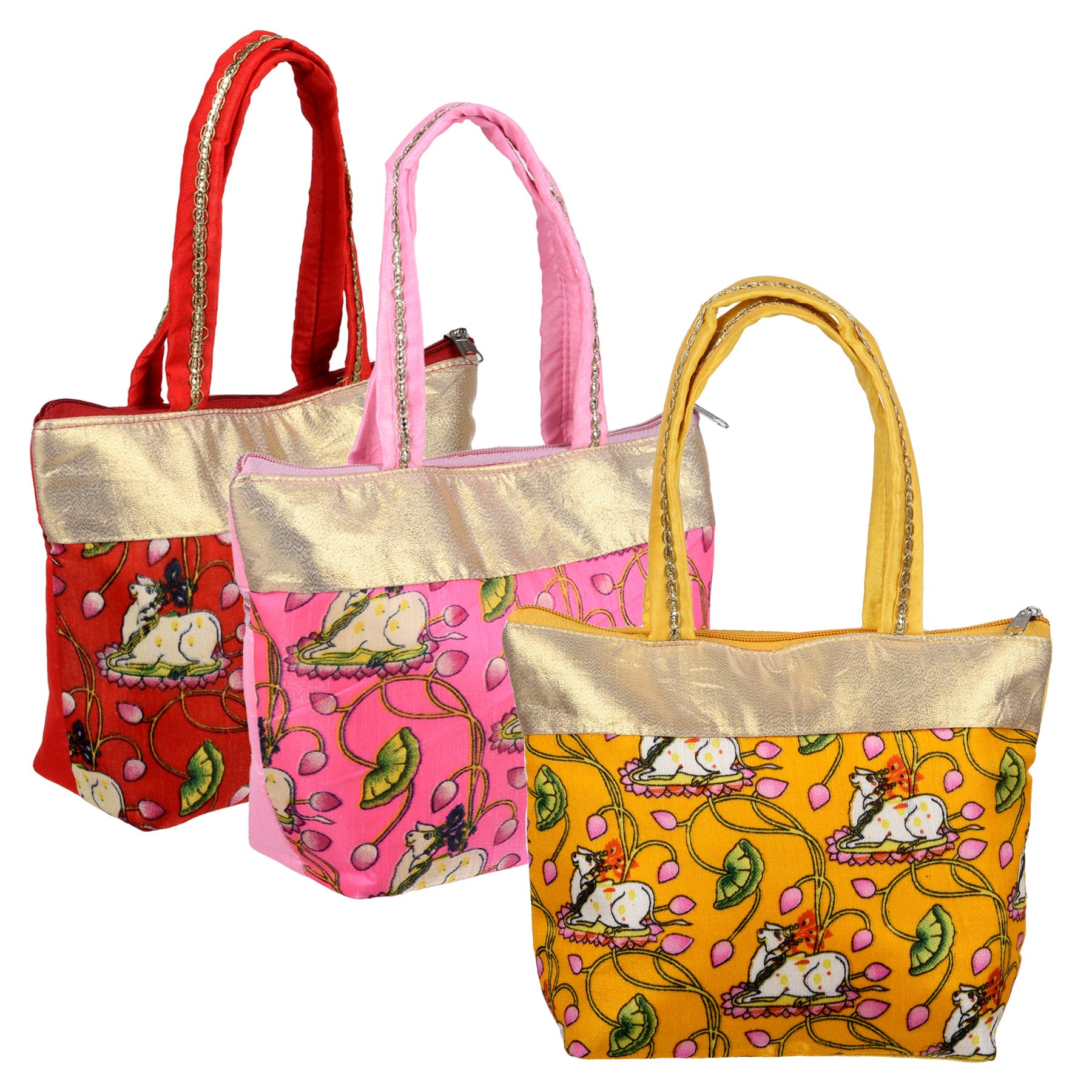 Heart Home Hand Purse|Traditional Mini Hand Bag|Silk Wallet Hand Bag|Shagun Hand Purse|Woman Tote Hand Bag|Gifts Hand Bag|Cow-Small Hand Purse|Pack of 3|Multi-image-19