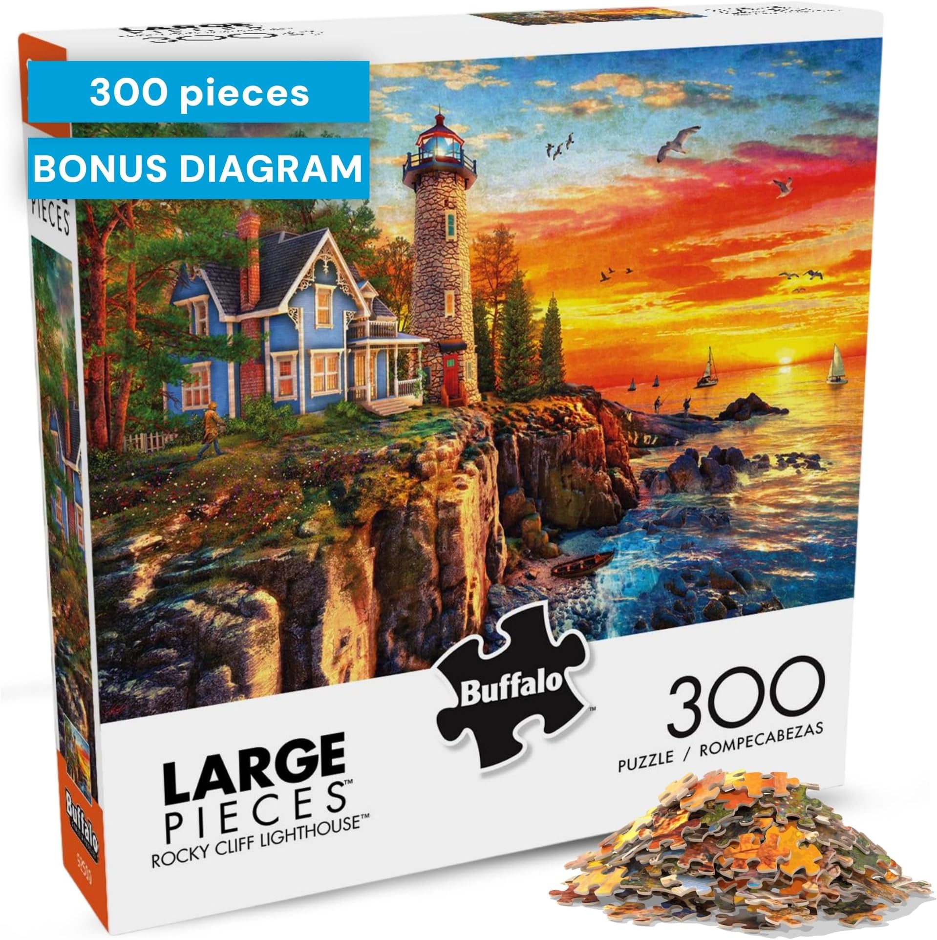 Rocky Cliff LighthoUSe - 300 Large Piece Jigsaw Puzzle