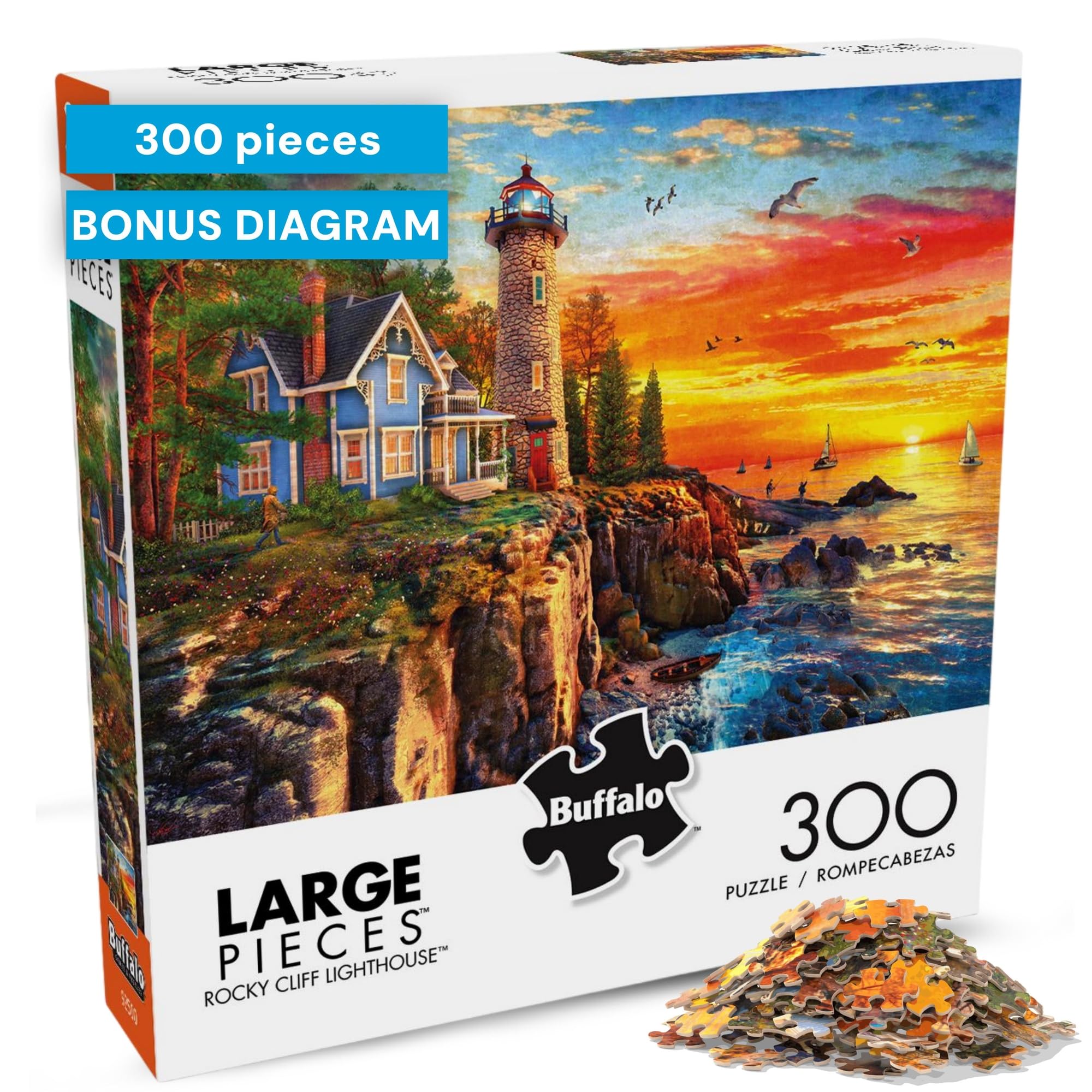 Buffalo Games - Rocky Cliff LighthoUSe - 300 Large Piece Jigsaw Puzzle