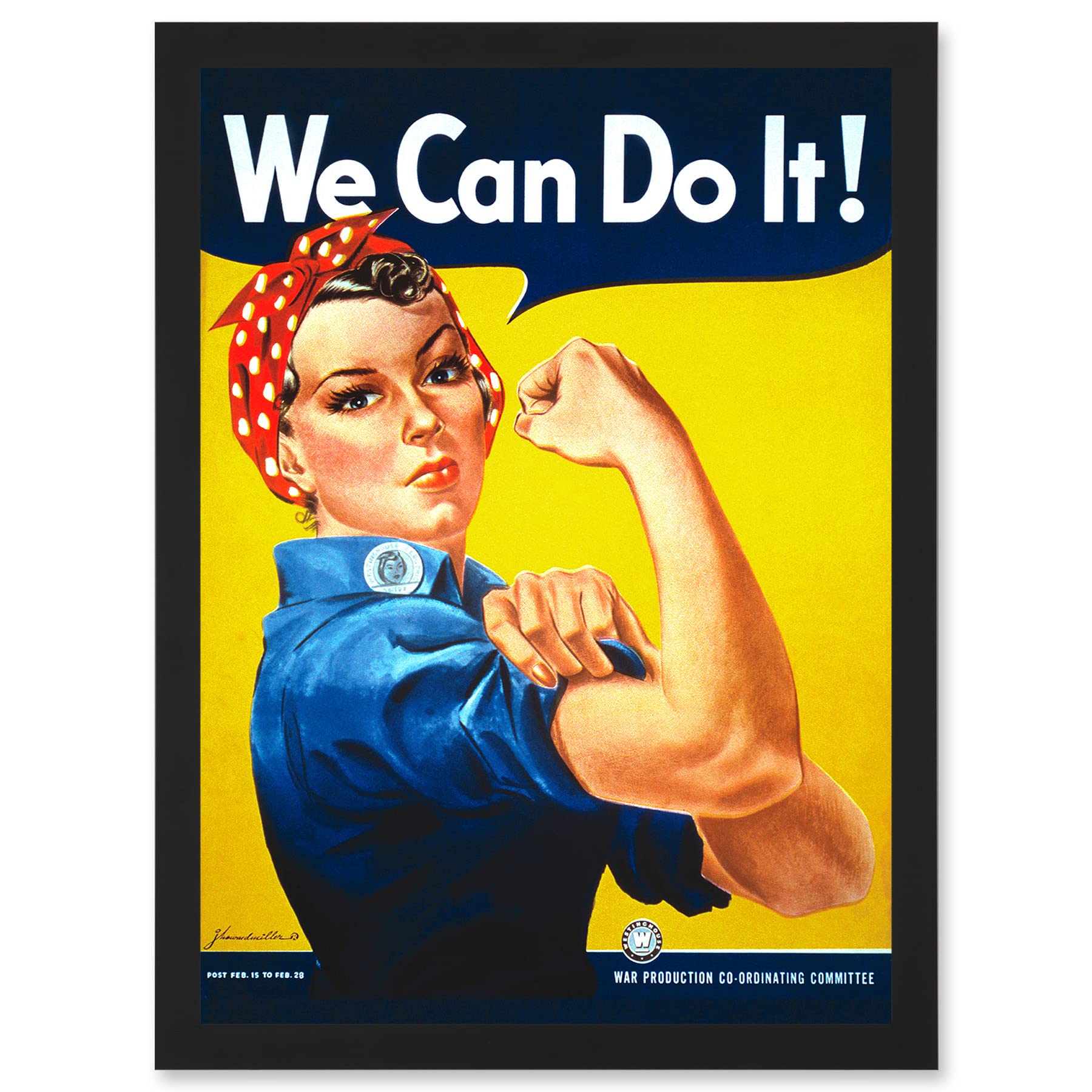 Artery8 War Advert Rosie Riveter WW2 We Can Do It Women USA Artwork Framed Wall Art Print A4