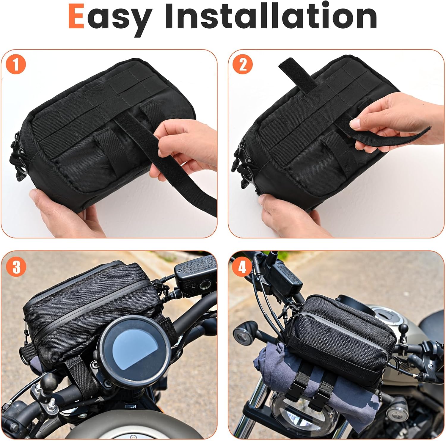 Motorcycle Handlebar Bag,Easy Installation Motorcycle Bag,Universal Handle Bar Bag,Front Fork Storage Bag,Harley Fork Bag,Tool Bag,Sissy Bar Bag