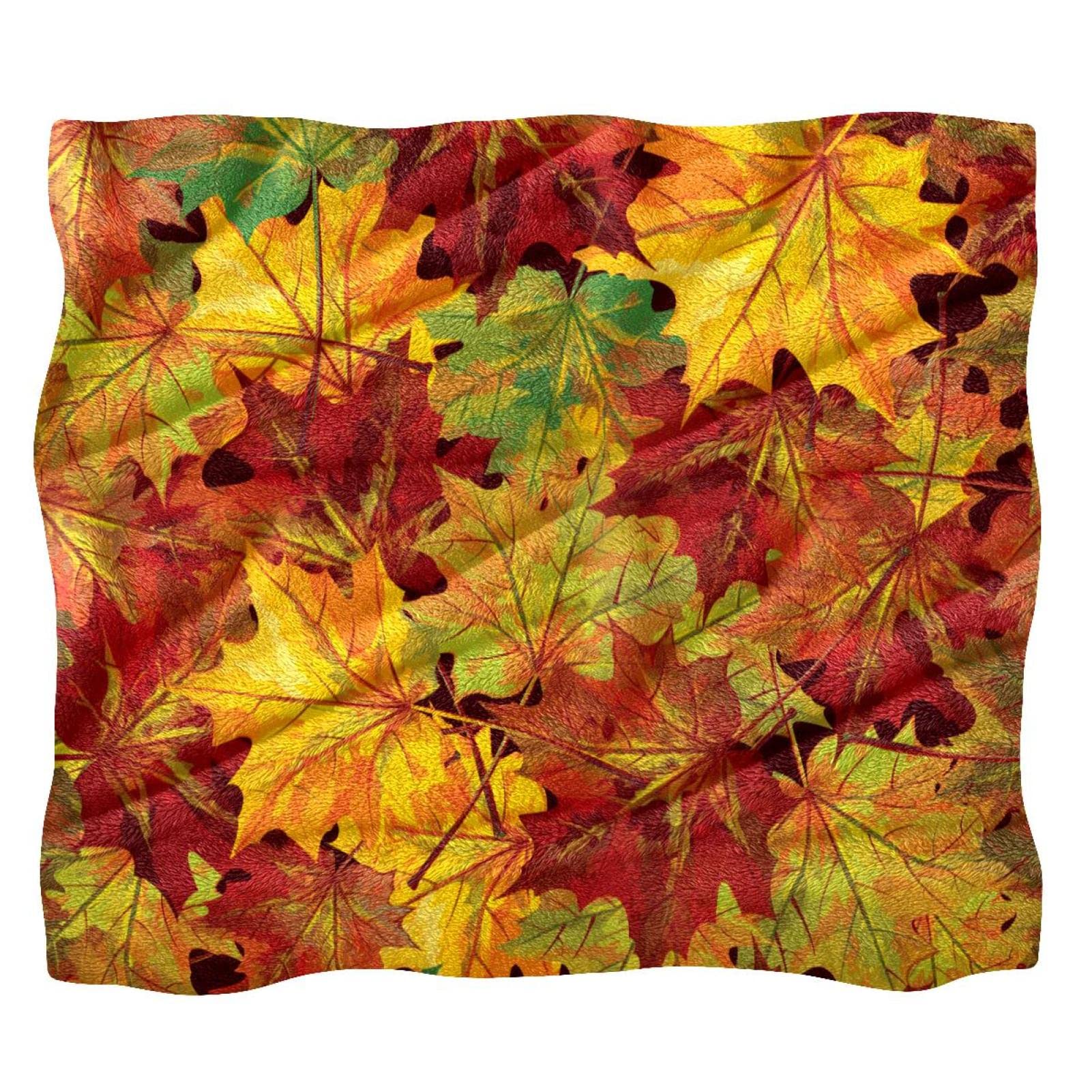 Autumnal Leaves Fleece Throw Blanket for Couch Sofa or Bed Cozy Soft Blankets