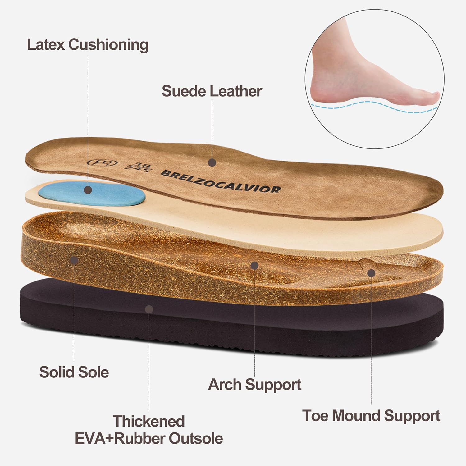 Brelzo Calvior Platform Clogs for Women Arch Support Suede Clogs Soft Mules Potato Shoes Casual Slipper Sandals with Adjustable Buckle, Non-Slip, Dark Brown - Image 6