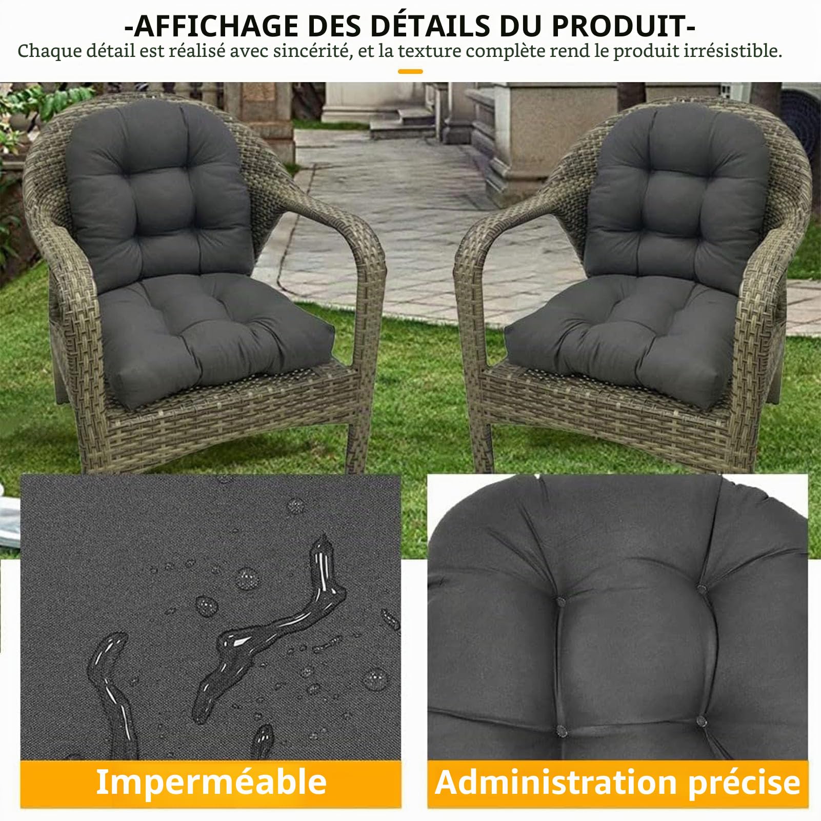 Coussins de Siège en Osier 2 Pièces en Forme De U, Coussin pour Fauteuil de Jardin, Coussin de Chaise de Remplacement en Rotin pour Salon Terrasse Balcon Bureau F