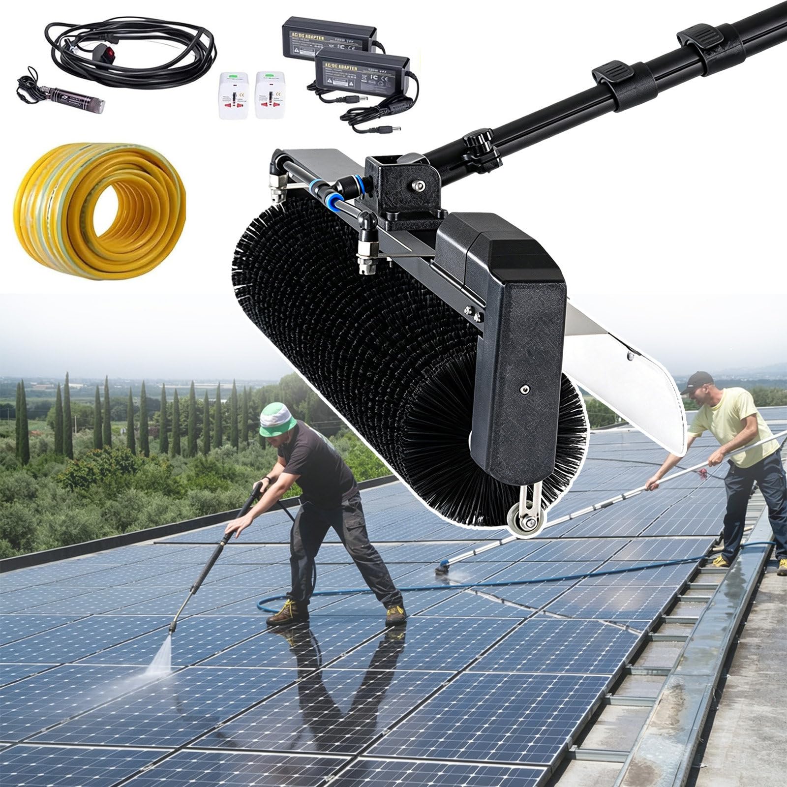 SOTIKARERY Solar Panel Cleaning Kit, Water Fed Pole Kit with Extension Pole,Two Cleaning Modes,Solar Panel & High Window Cleaning Brush Cleaner Tool 5.5m/18ft