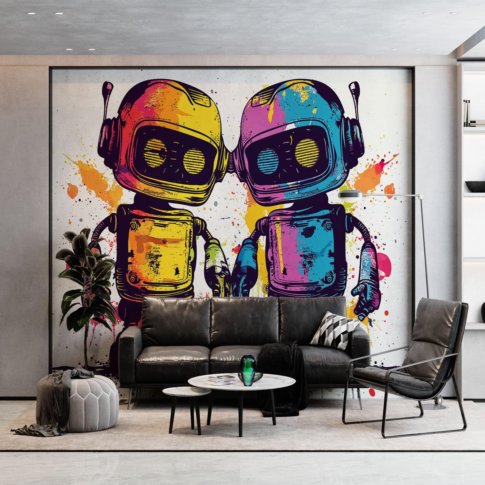 Fototapete Bunter Roboter Modern Wohnzimmer Schlafzimmer Vlies Tapete Wanddeko UV-Beständig Hohe Auflösung Montagefertig, 350 x 256 cm