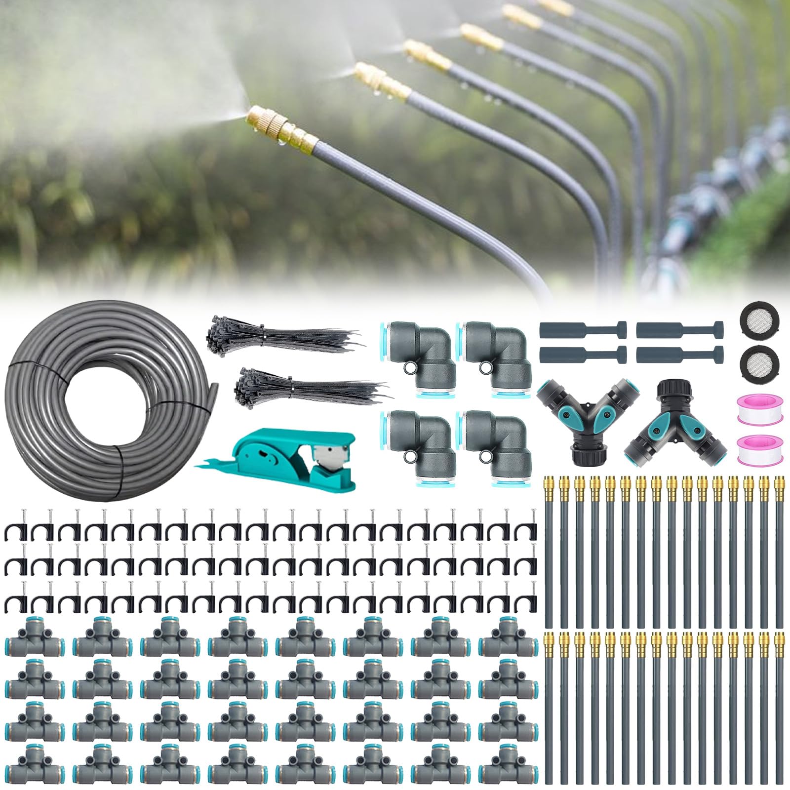 Kit per Sistema di Irrigazione a Goccia Regolabile a 360°,Sistema di Irrigazione per Giardino 60M,Sistema Irrigazione Automatico,per Paesaggio,Serra,Terrazza,Piante