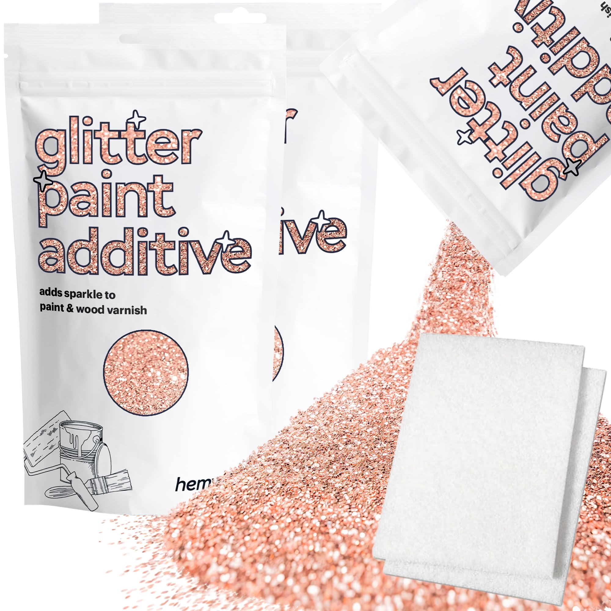 Hemway Rose Gold Glitter Paint Additive 200g with 2X Buffing Pads for Adding Sparkle to Paints & Varnish | Paint Walls Sparkly Add to Emulsion, Acrylic or Lacquer Indoor