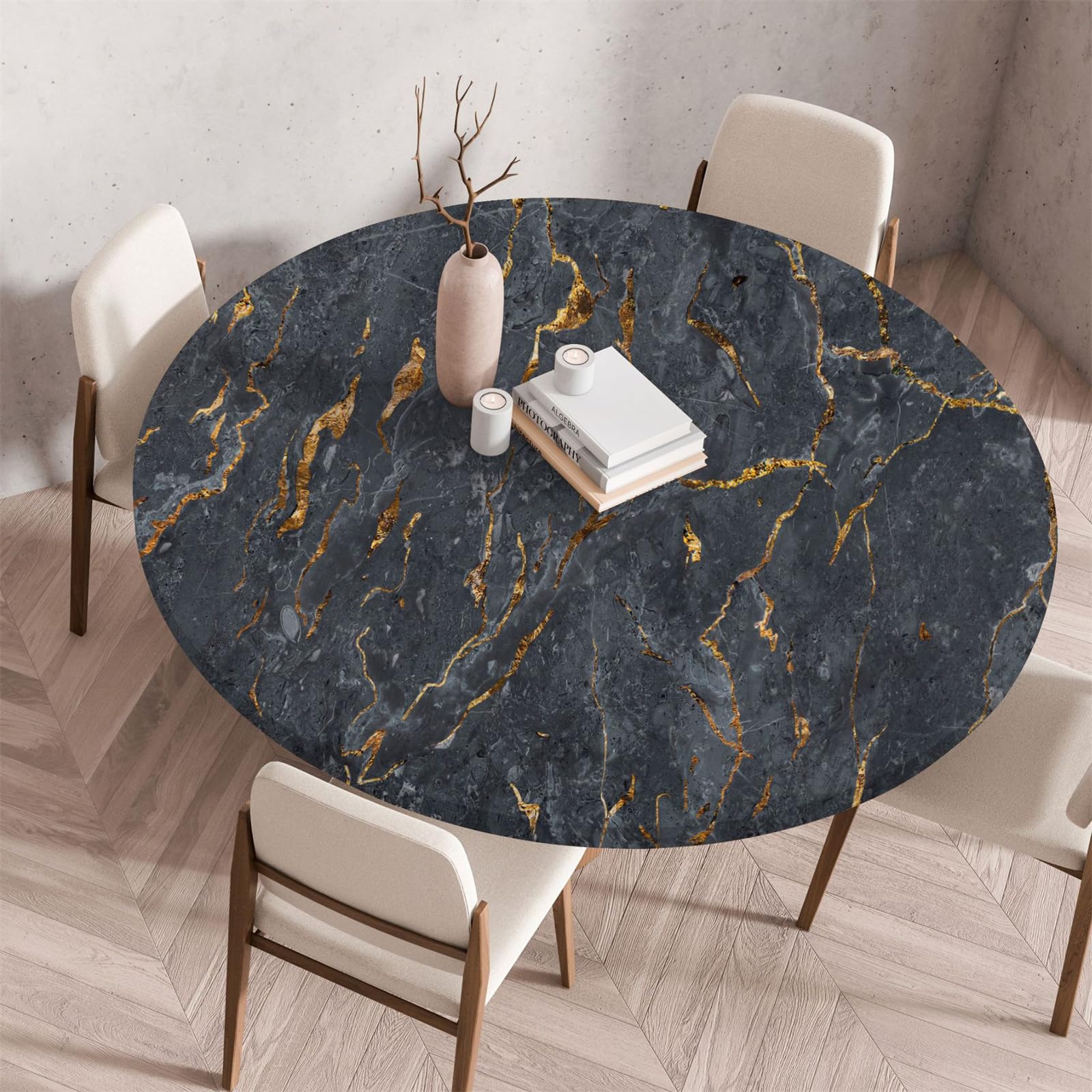 Highdi 3D Round Table Cover with Elastic, Circle Table Cloth Fitted Stretch Fitted Tablecloth Non-Slip Round Table Protector Washable for Home Hotel Dining Outdoor Garden (Stone B,70cm)