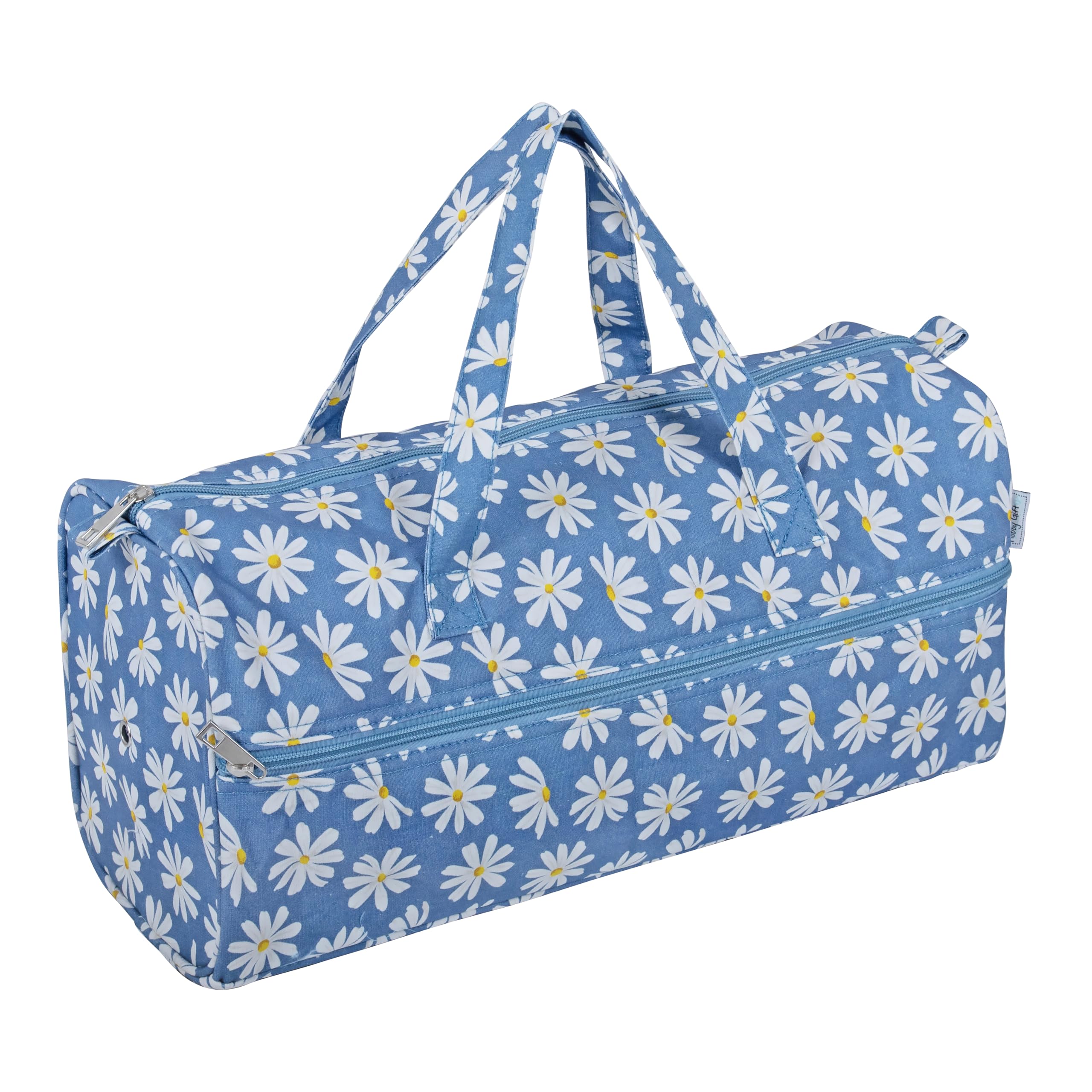 Hobby Gift Denim Daises Knitting Bag - Large Yarn Holder Wool Storage Bag - Zipper Compartment For Up To 40Cm Knitting Needles, Crochet Hooks And Accessories - 16.5 X 45 X 19.5Cm