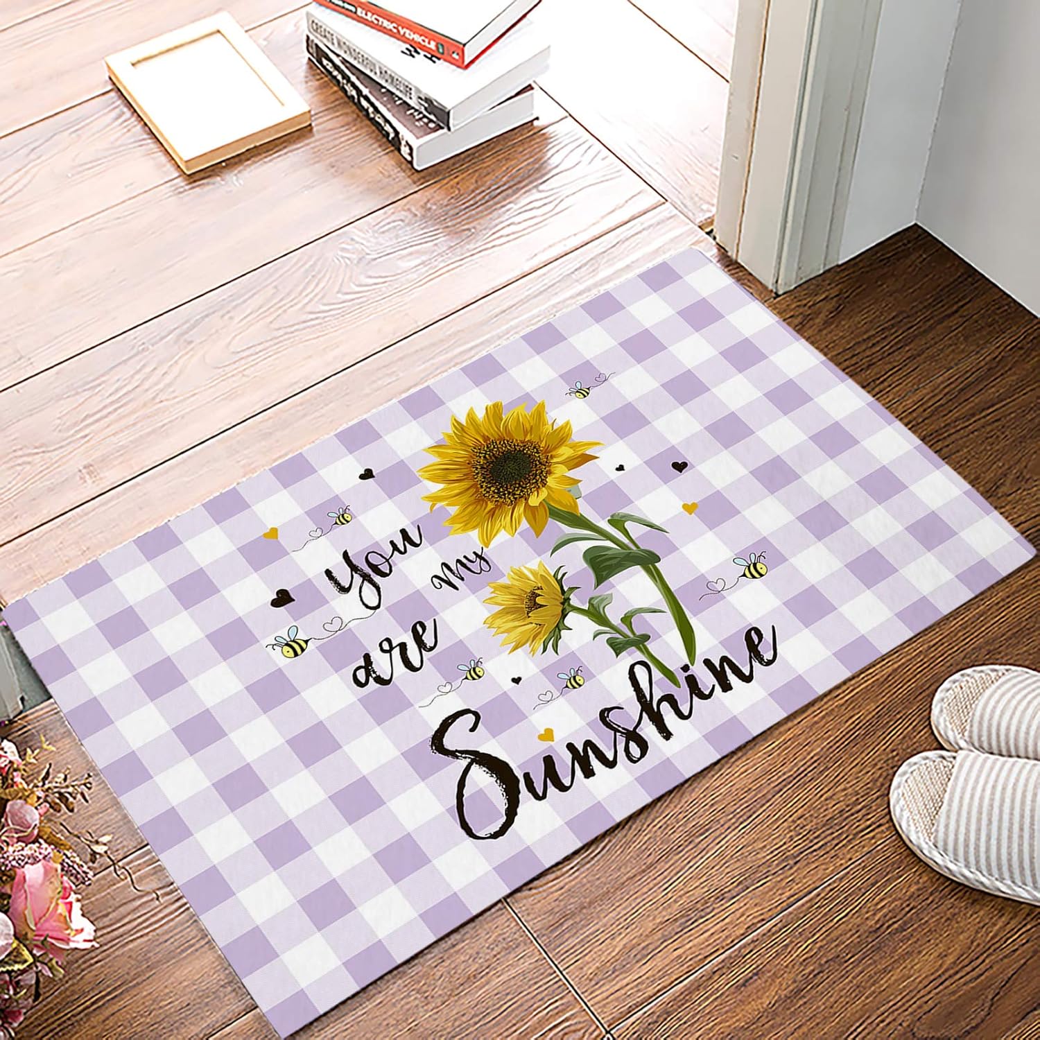 Door Mats Summer Farmhouse Sunflower Sunshine Purple and
