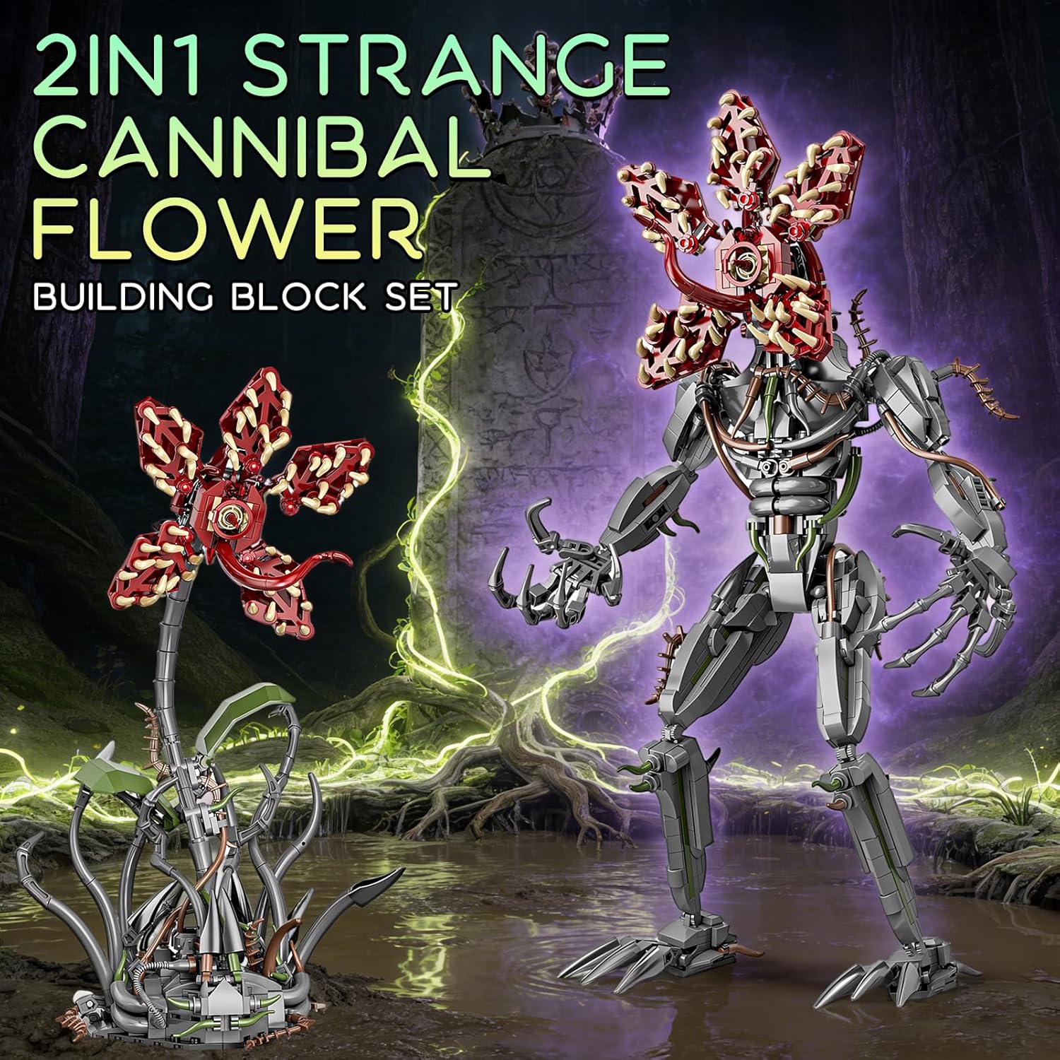 2 in 1 Strange Cannibal Flower Building Blocks Sets Horror Model Toys for Adults Teens 858 PCS