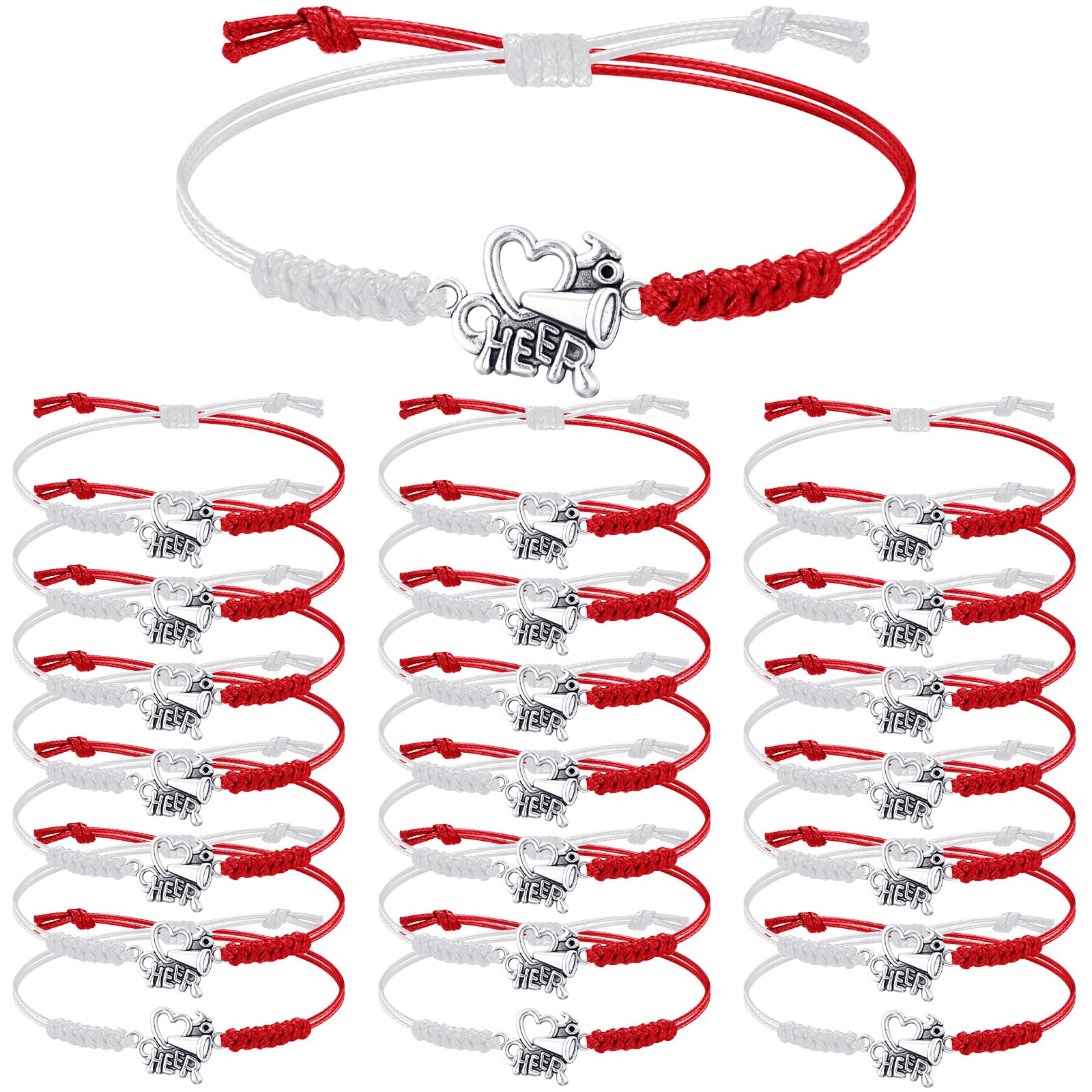 Rtteri 20 Pcs Cheerleader Gifts Cheer Bracelet Girls Charm Bracelet Adjustable Cheerleader Gifts For Cheer Team Jewelry Accessories Bulk