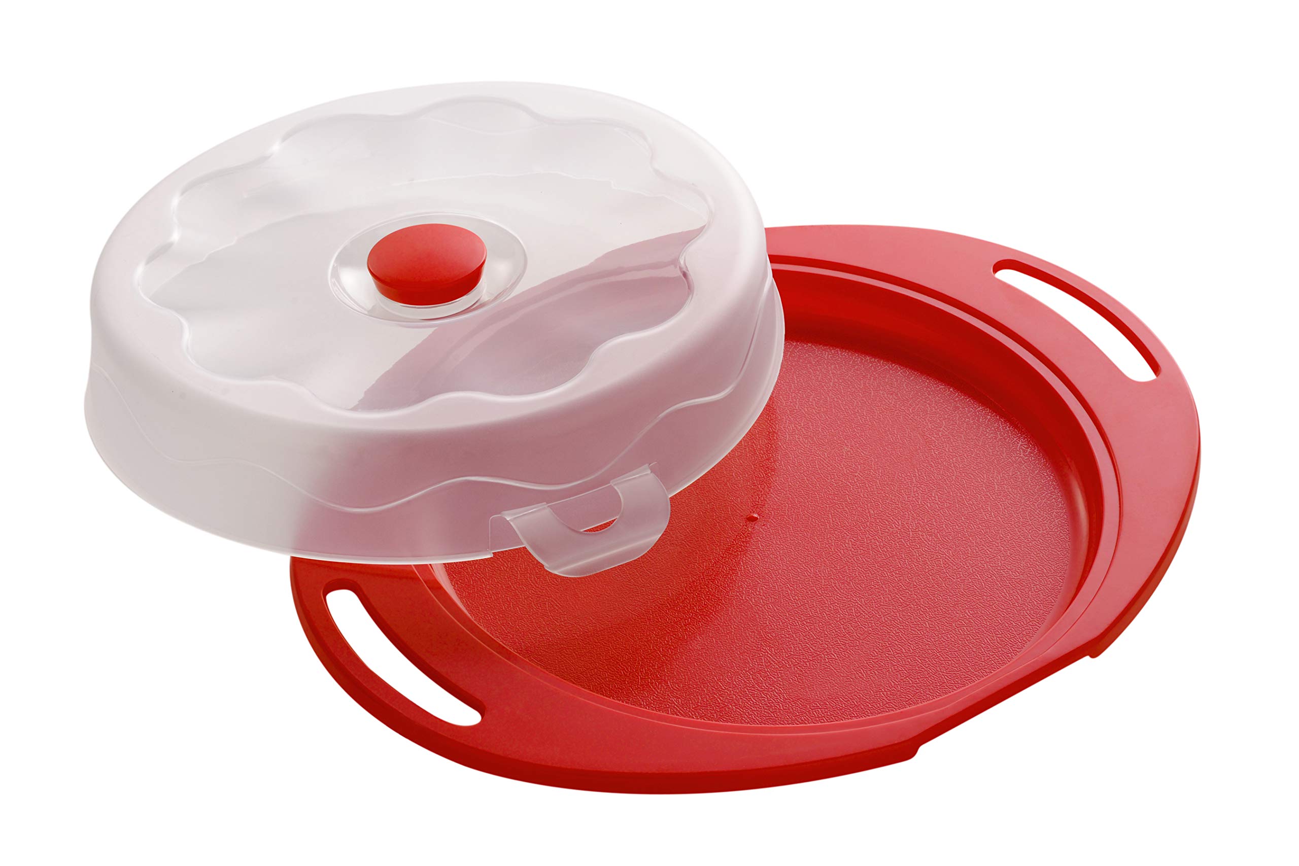 Premier Housewares Red Cake Storer and Carrier With Clear Lid Red Knob Cake Storage Container With Handles Perfect for Your Kitchen Dome Shaped w35 x d27 x h7cm