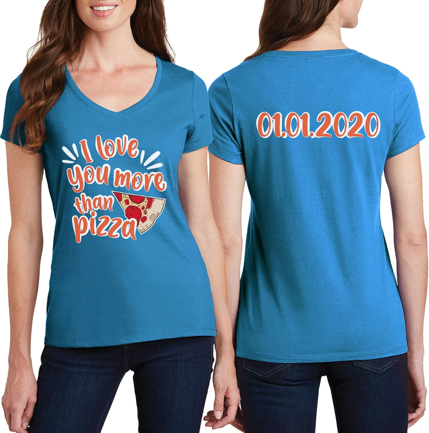 Women Custom V Neck T Shirts Design Your Own Add Picture Photo Text Two Sided - Image 3