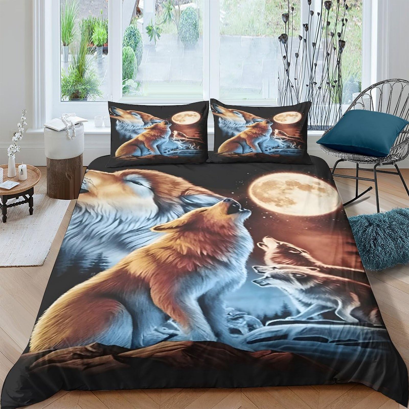 Ctjqhvkz Style-5 3D Printed Howling Wolf Fitted Sheet Microfiber Soft Animal Moon Mattress Cover For Bedroom Decor Dorm Room Single（135X200cm）