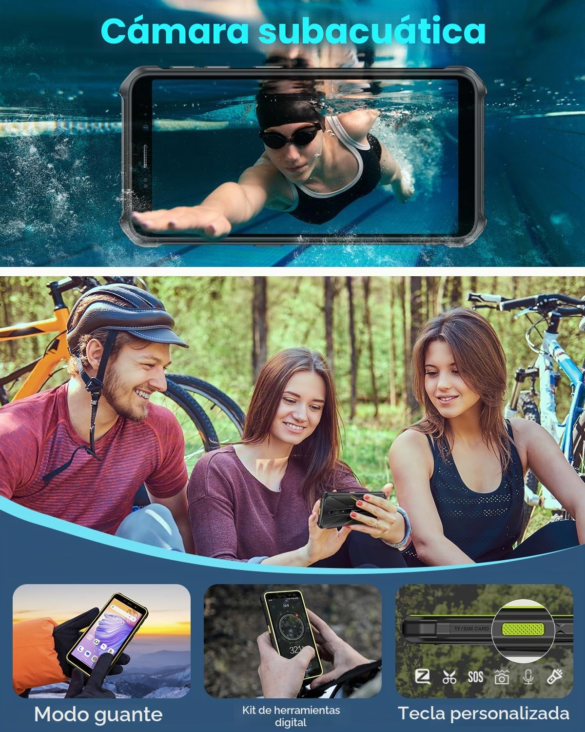 Ulefone Armor X12 Móvil Resistente (2024) Android 13, Teléfono Todoterreno 5,45" HD, 6GB+32GB(256GB SD) Movil Robusto, 4860mAh Batería, 13MP+8MP, Móvil Doble 4G/NFC/GPS/OTG/2 Años de Garantía