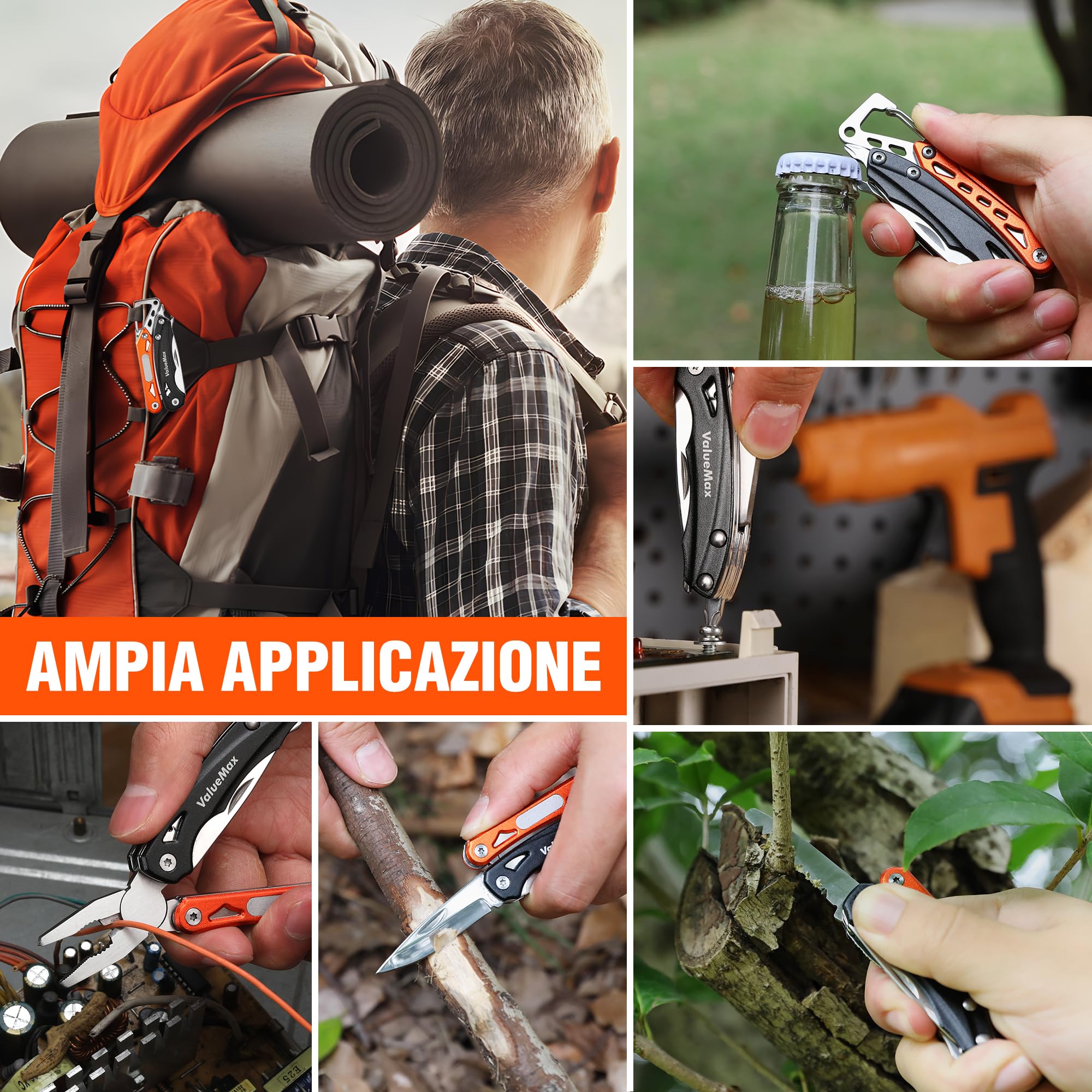 ValueMax Pinza Multifunzione 9 in 1, Strumento Multiuso per Campeggio e Riparazione